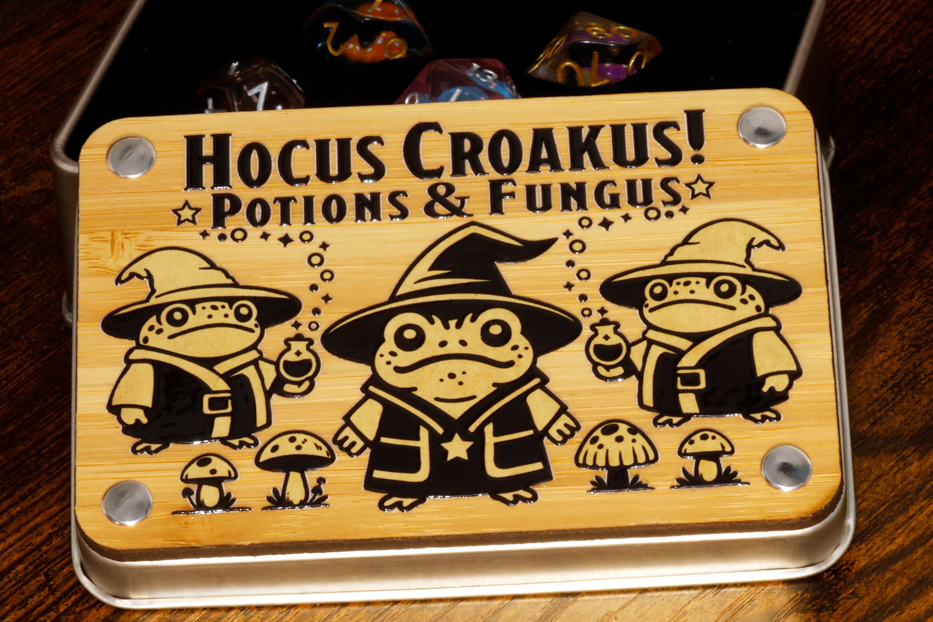 a wooden box with a picture of some cartoon characters on it