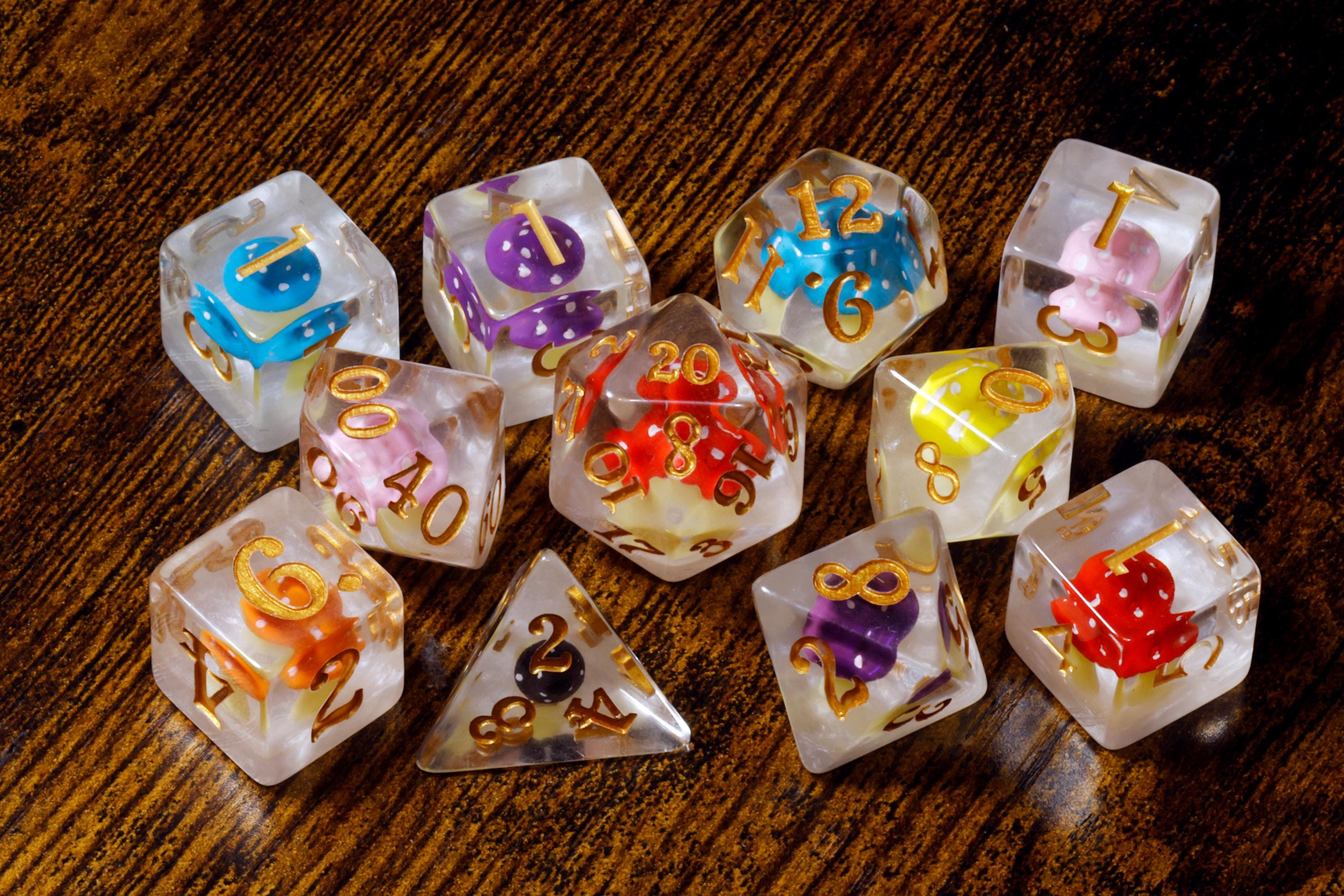 11-Piece Mushroom Dice Set with Dice Vault – Mushroomfolk Druid | Elderwild Realm Collection