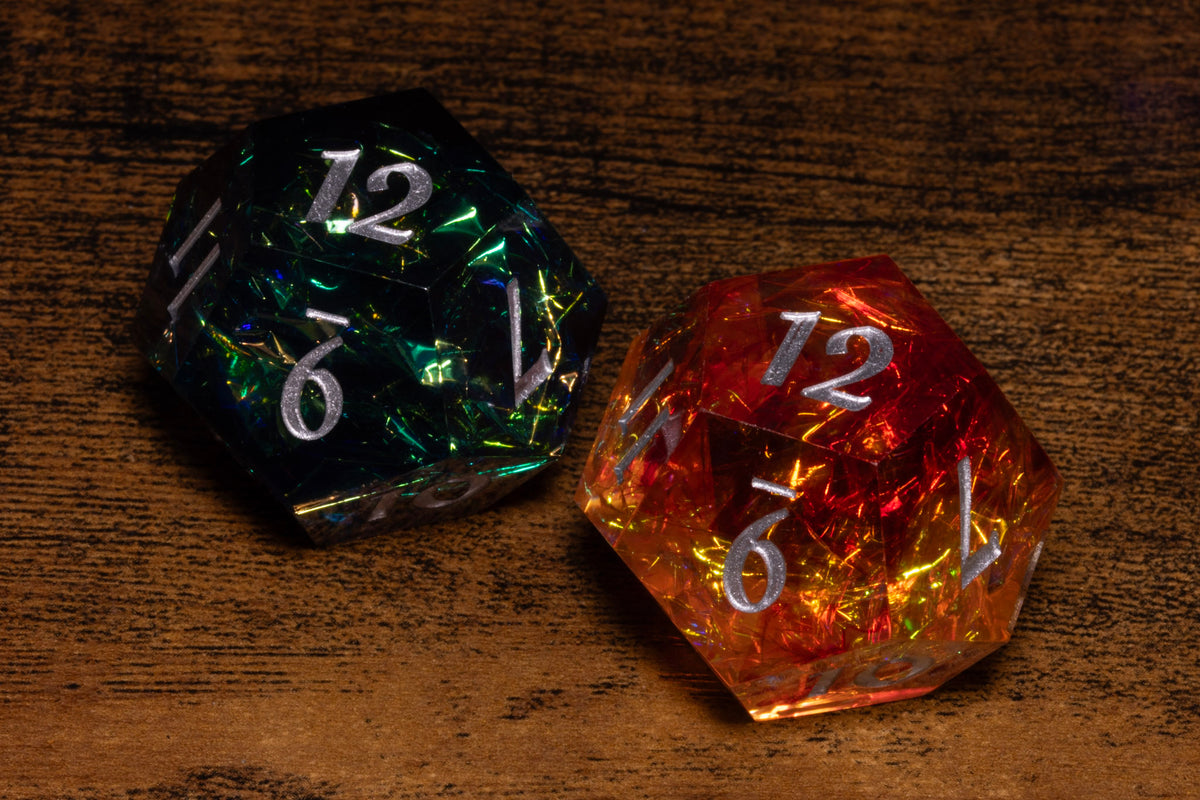 Hope & Fear D12 Set – Shadow Opal + Fire Opal – Sharp-Edge Resin Duality Dice for Daggerheart