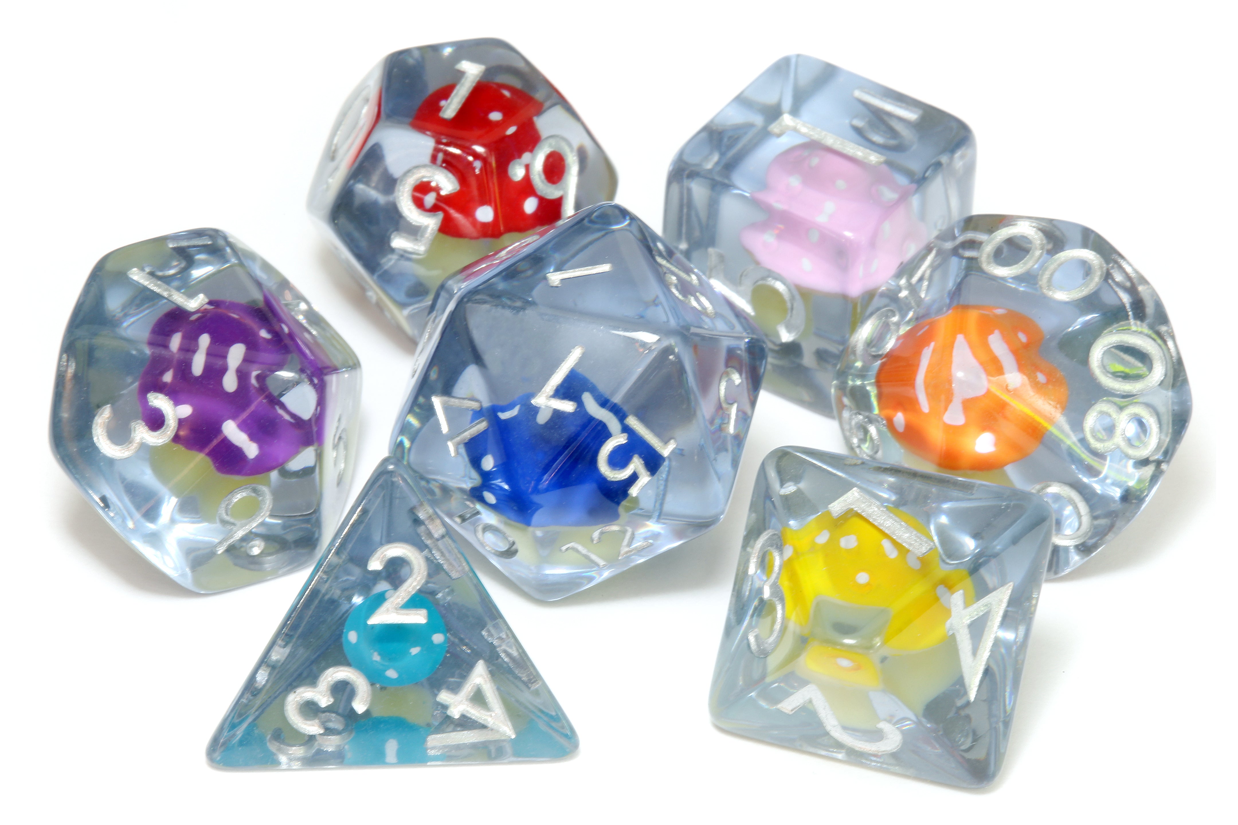 Fungi Elixir dice set - Multicolor Mushroom dice - The Wizard's Vault