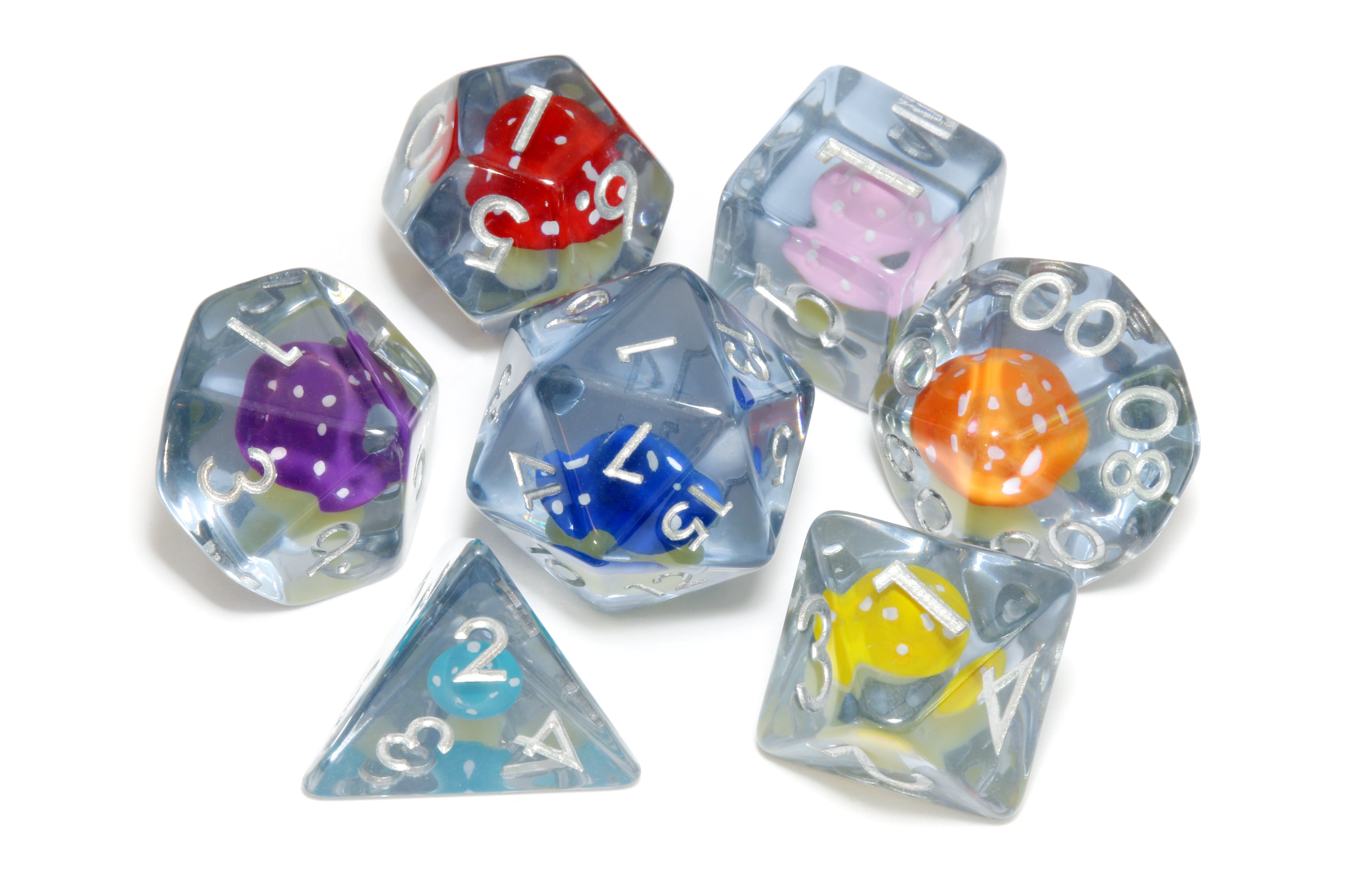 Fungi Elixir dice set - Multicolor Mushroom dice - The Wizard's Vault