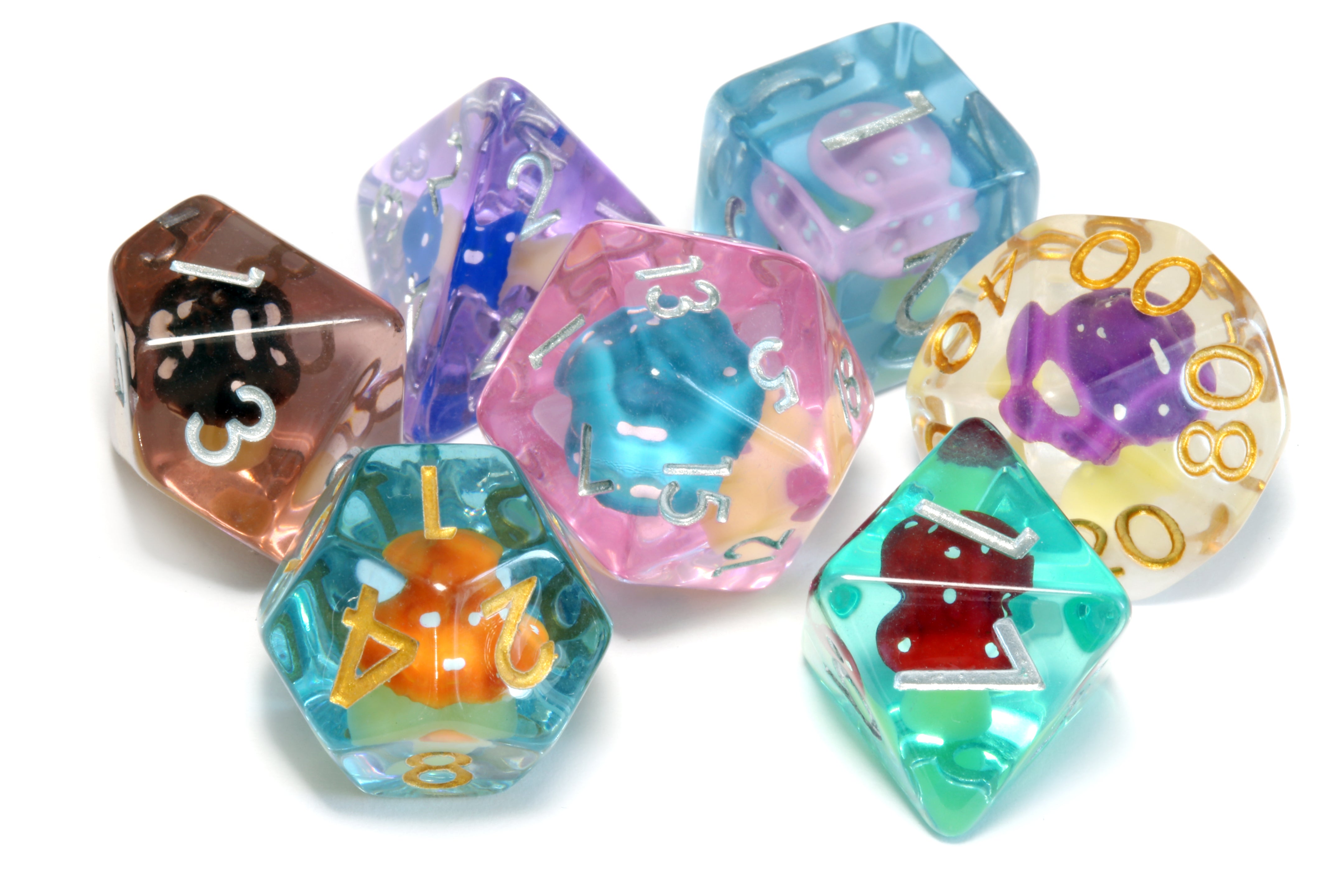 Mushroom Party Mix dice set - Multicolor Mushroom dice - The Wizard's Vault