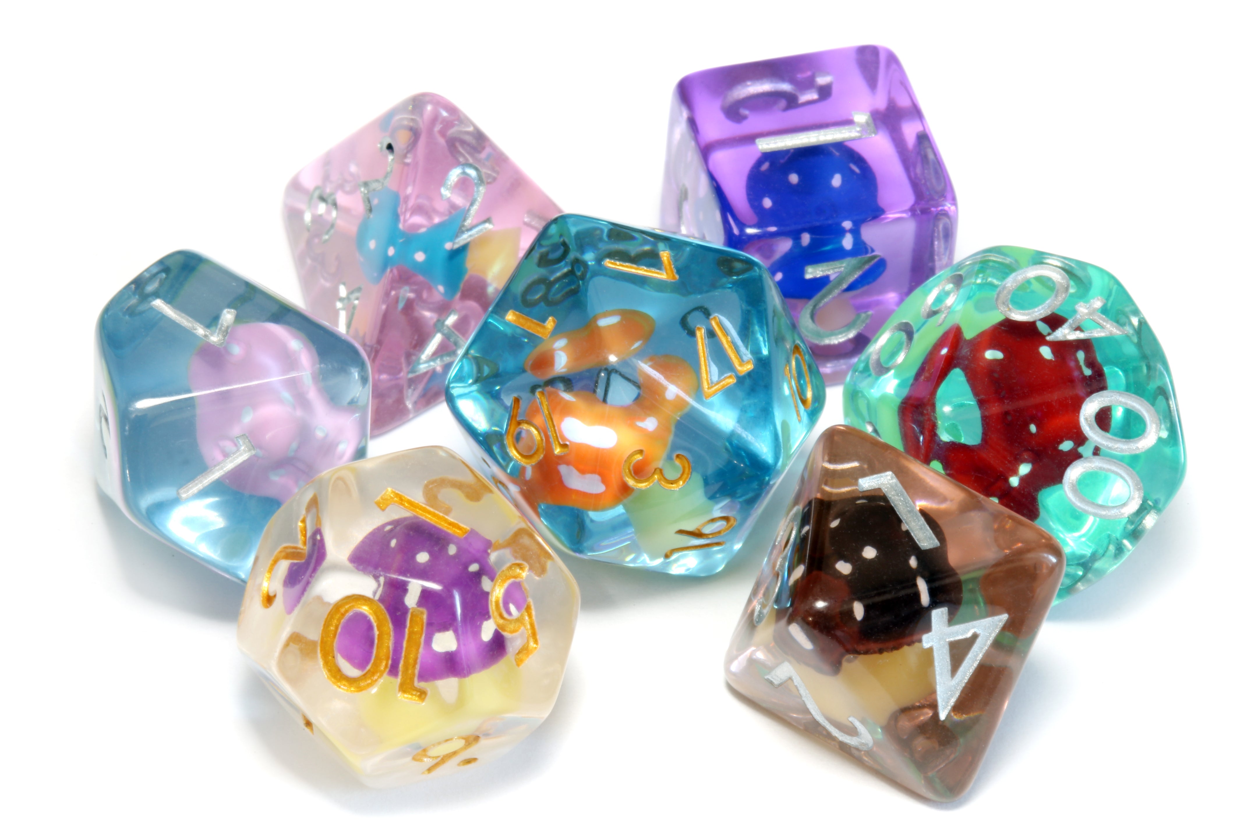 Mushroom Party Mix dice set - Multicolor Mushroom dice - The Wizard's Vault