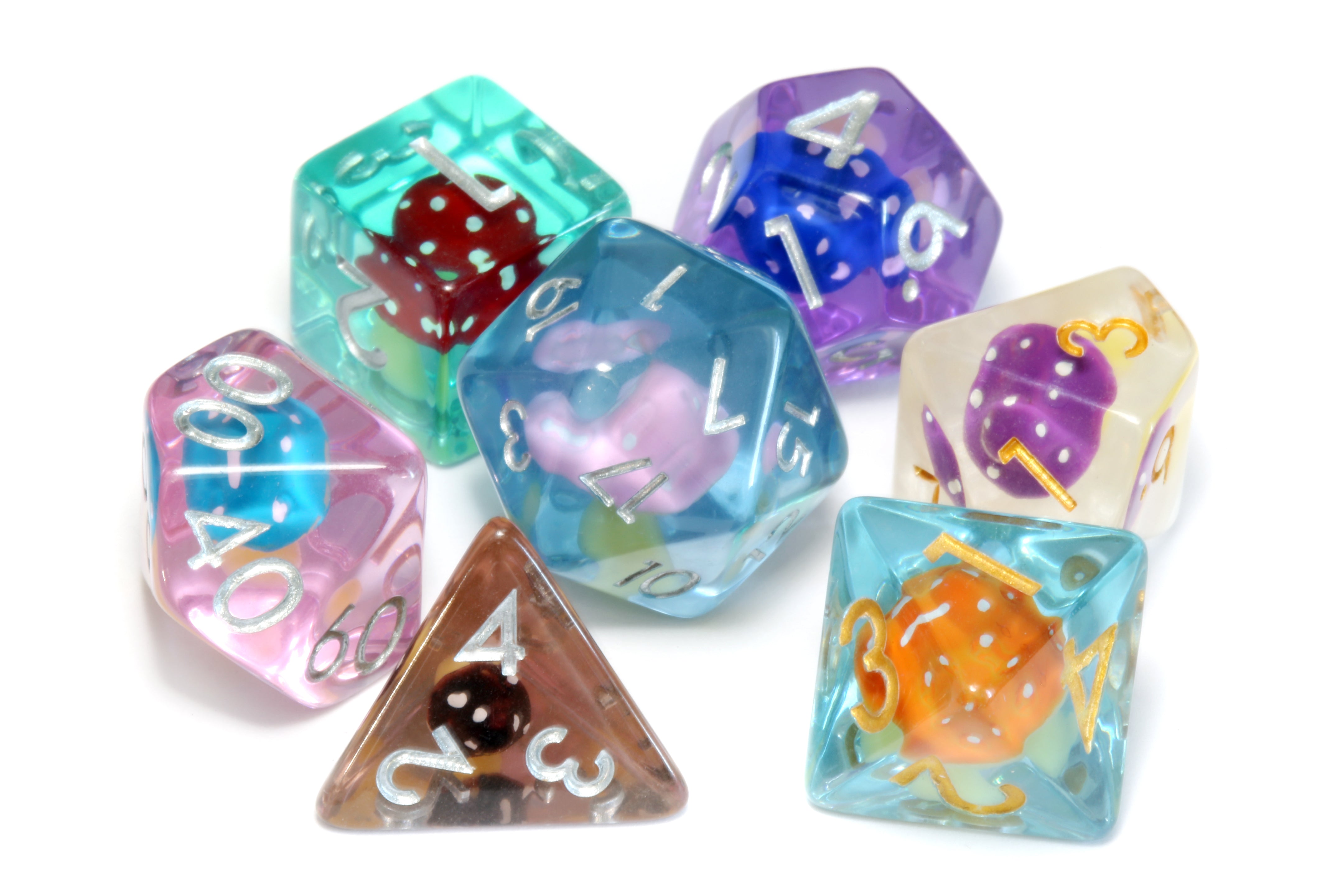 Mushroom Party Mix dice set - Multicolor Mushroom dice - The Wizard's Vault