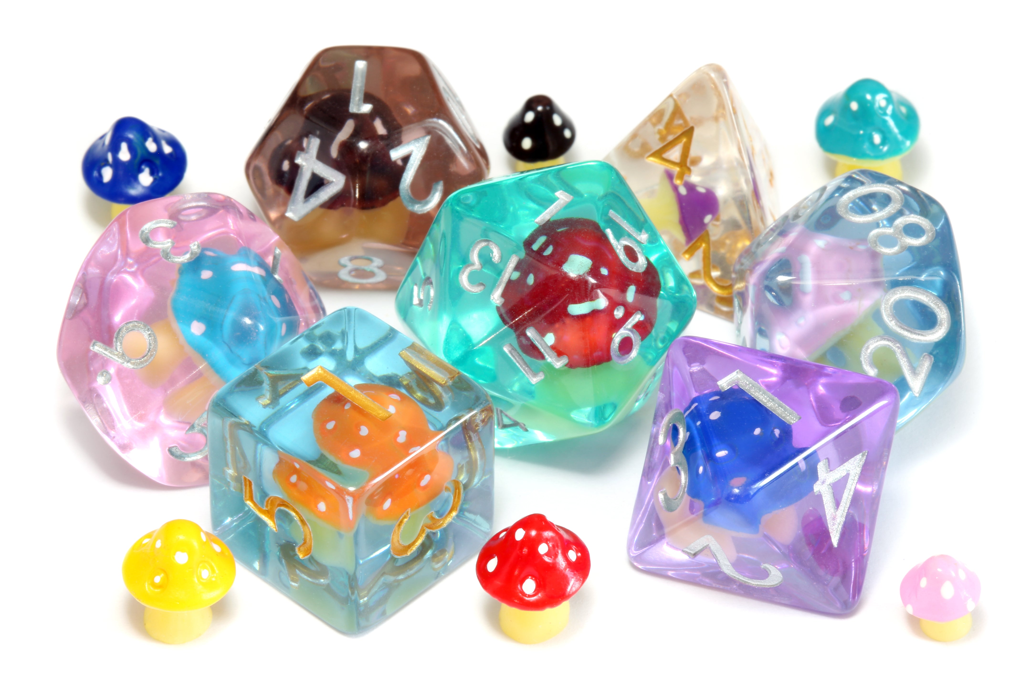 Mushroom Party Mix dice set - Multicolor Mushroom dice - The Wizard's Vault