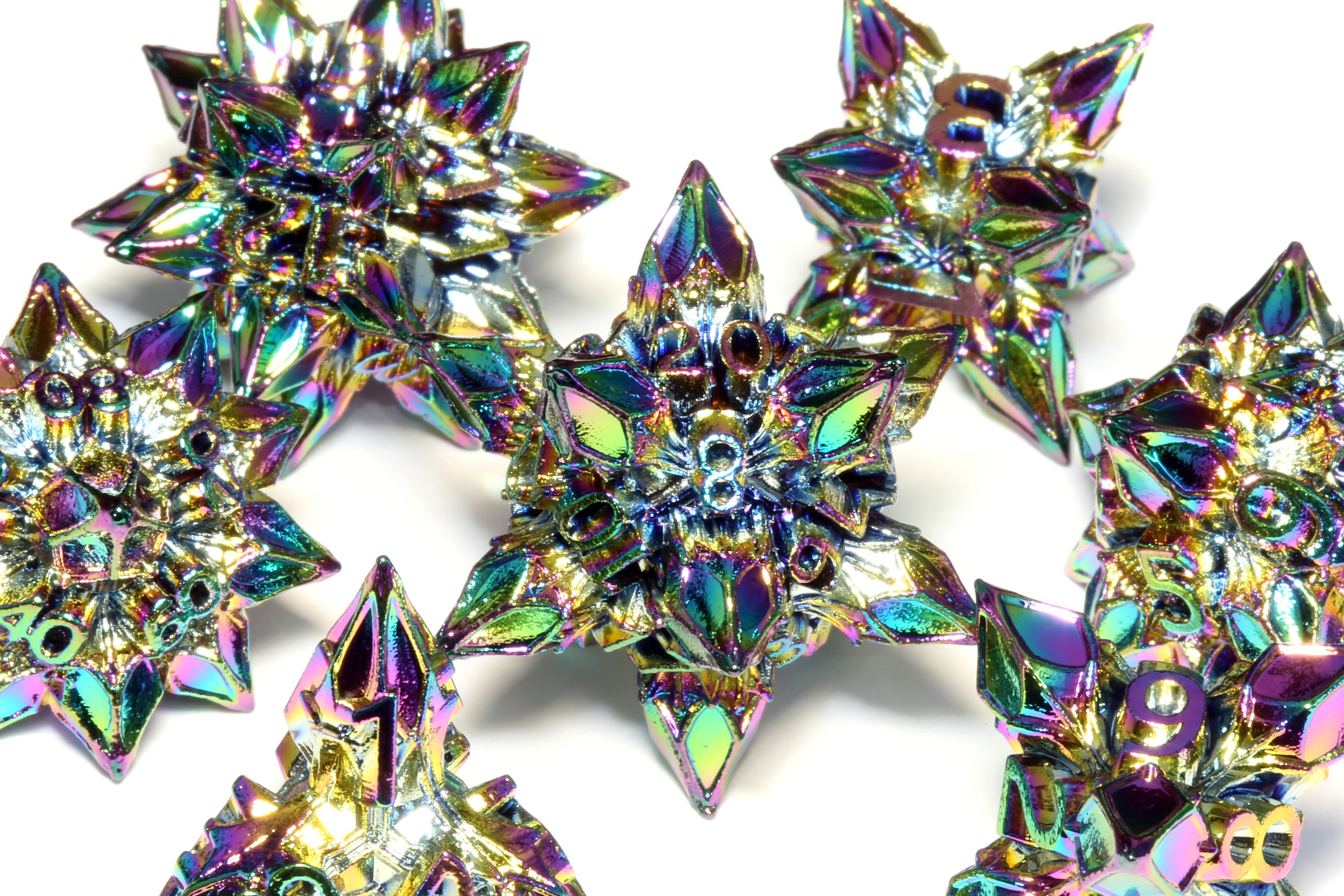 Blooming Stars Dice set - Rainbow metal - The Wizard's Vault