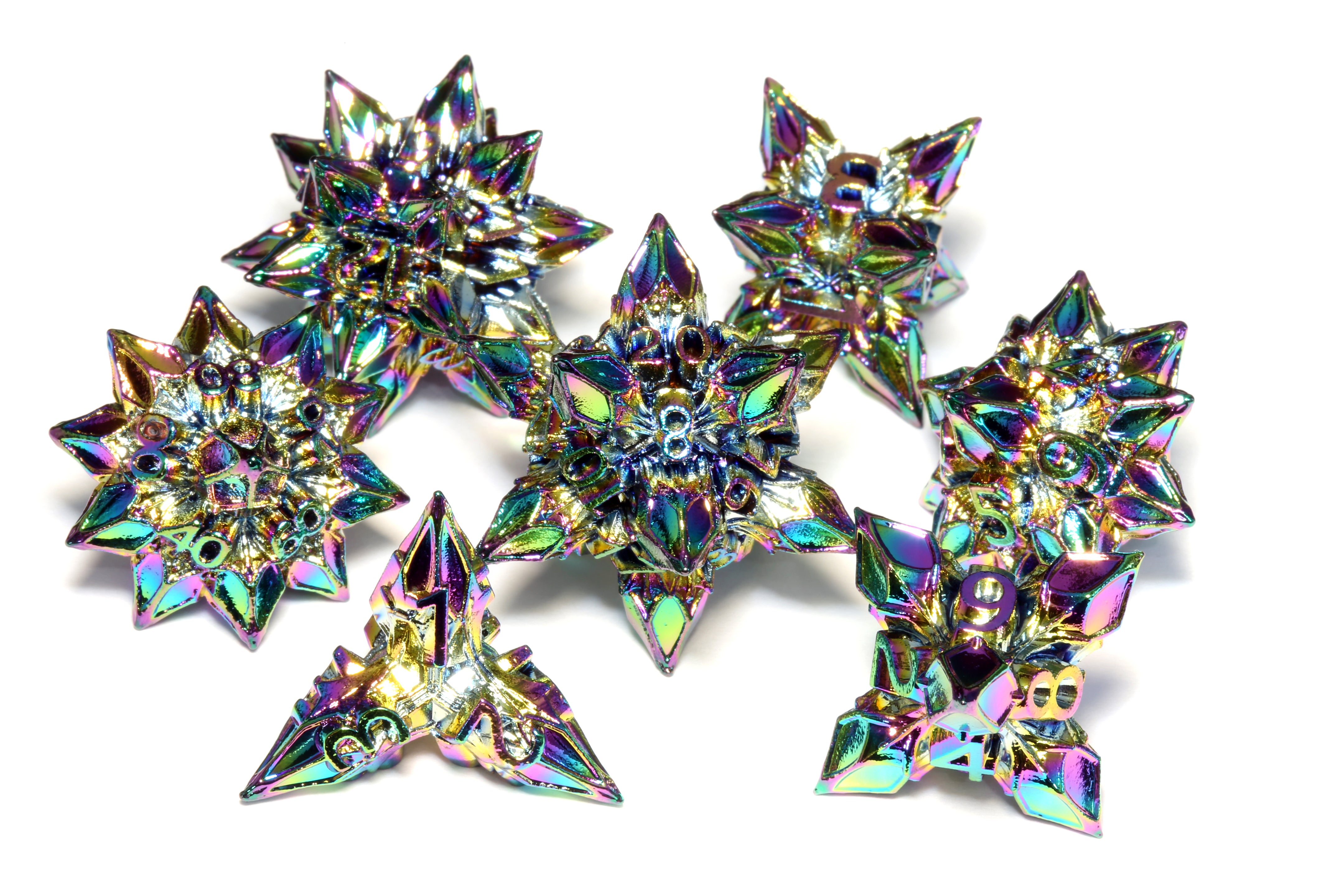 Blooming Stars Dice set - Rainbow metal - The Wizard's Vault