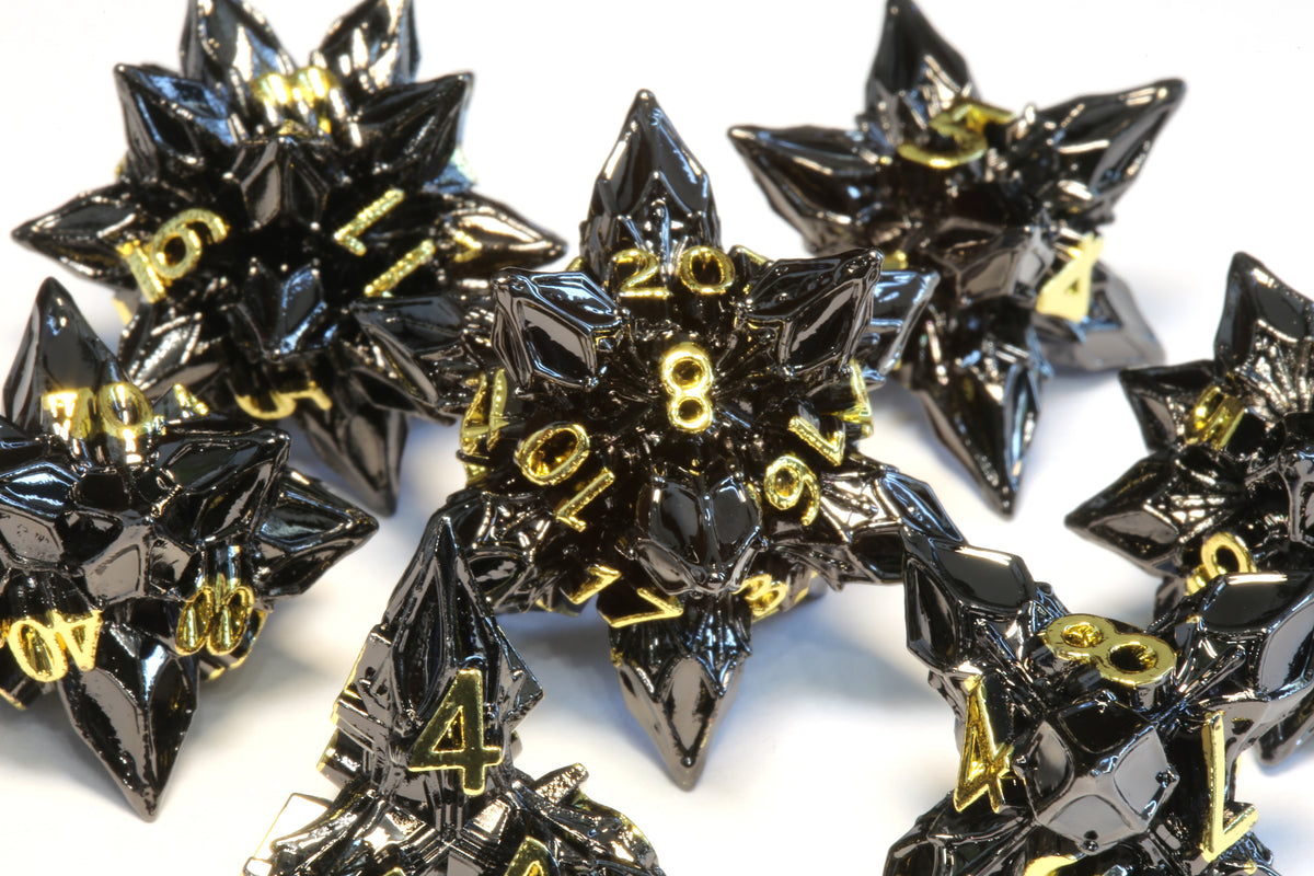 Blooming Stars Dice set - Black and gold finish - The Wizard's Vault