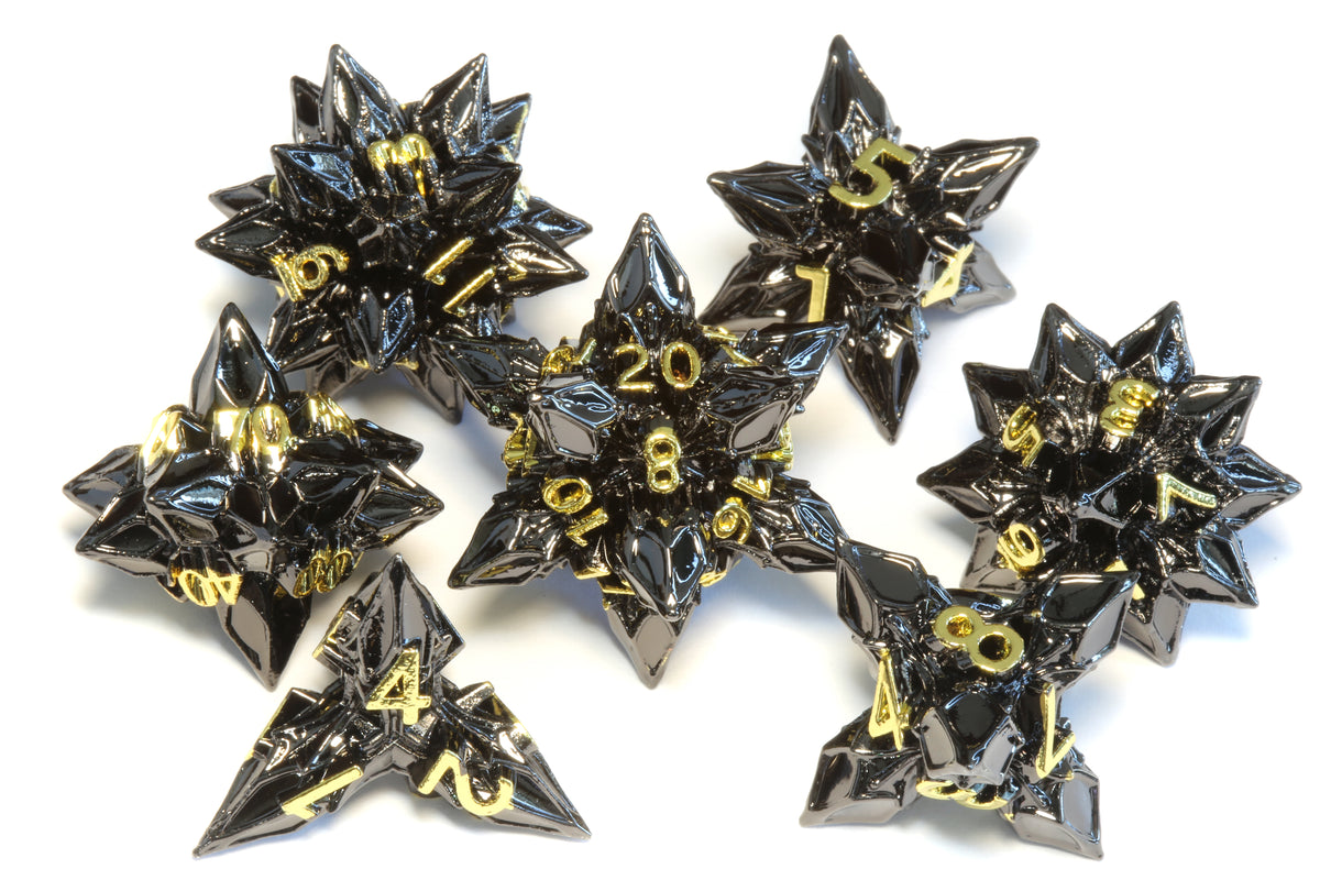 Blooming Stars Dice set - Black and gold finish - The Wizard's Vault