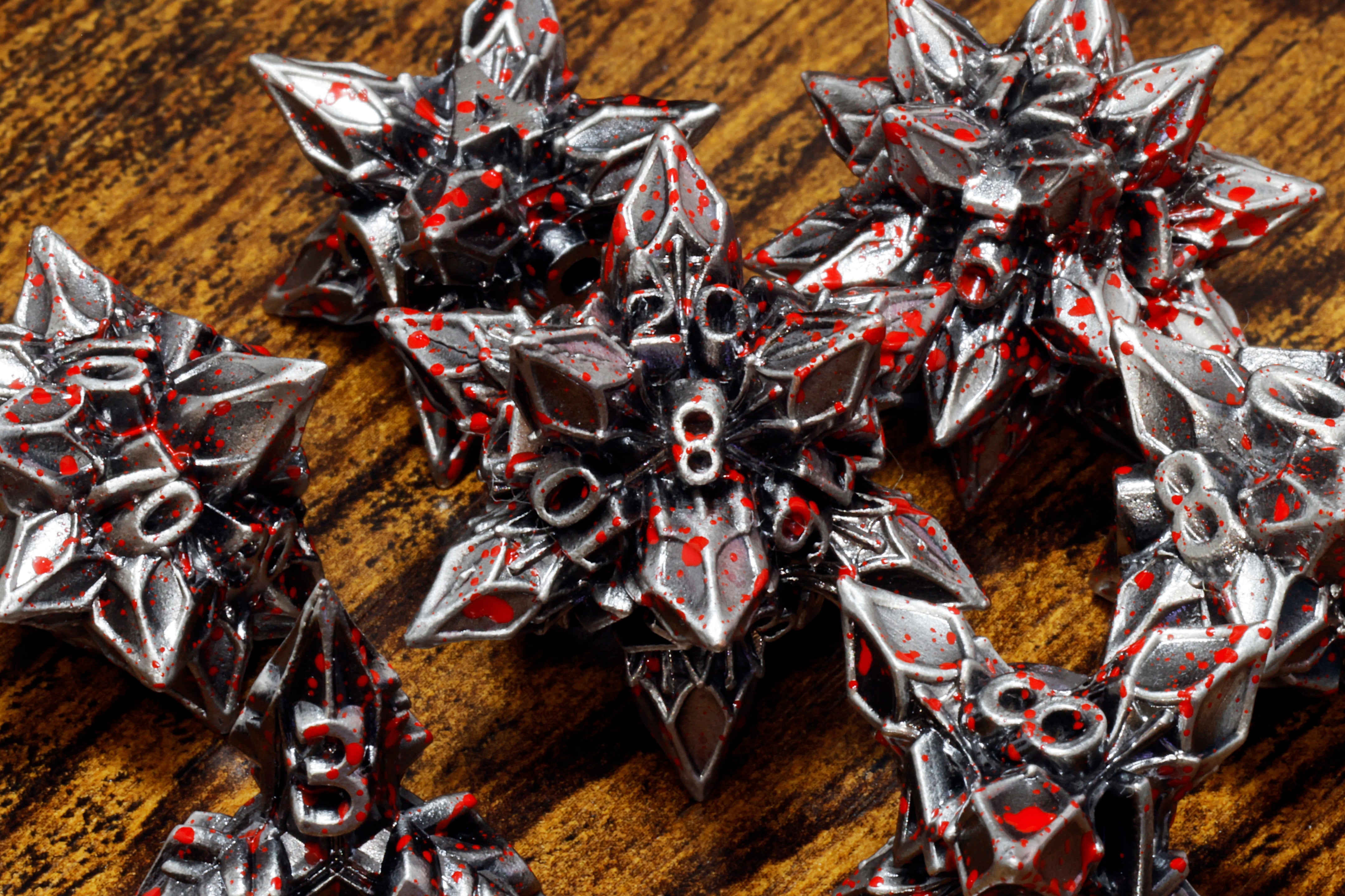 Blooming Stars Dice set - Blood Splatter finish - The Wizard's Vault