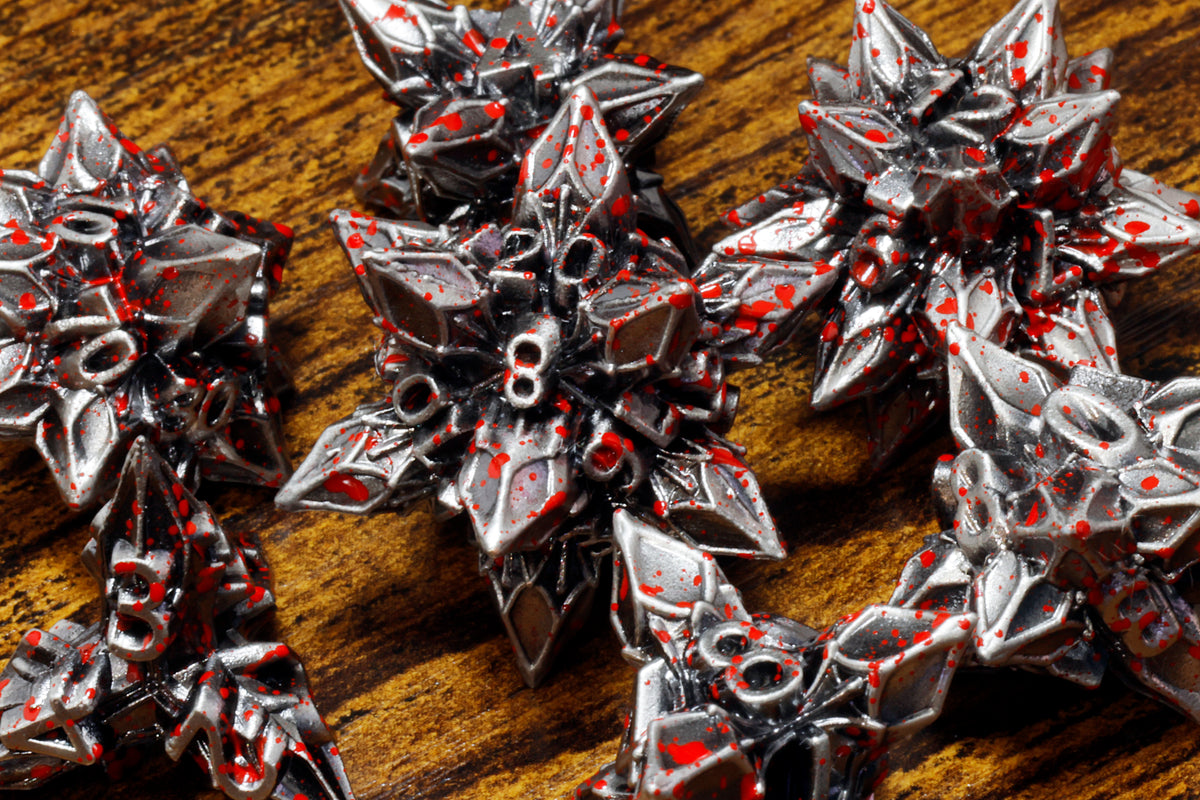 Blooming Stars Dice set - Blood Splatter finish - The Wizard's Vault