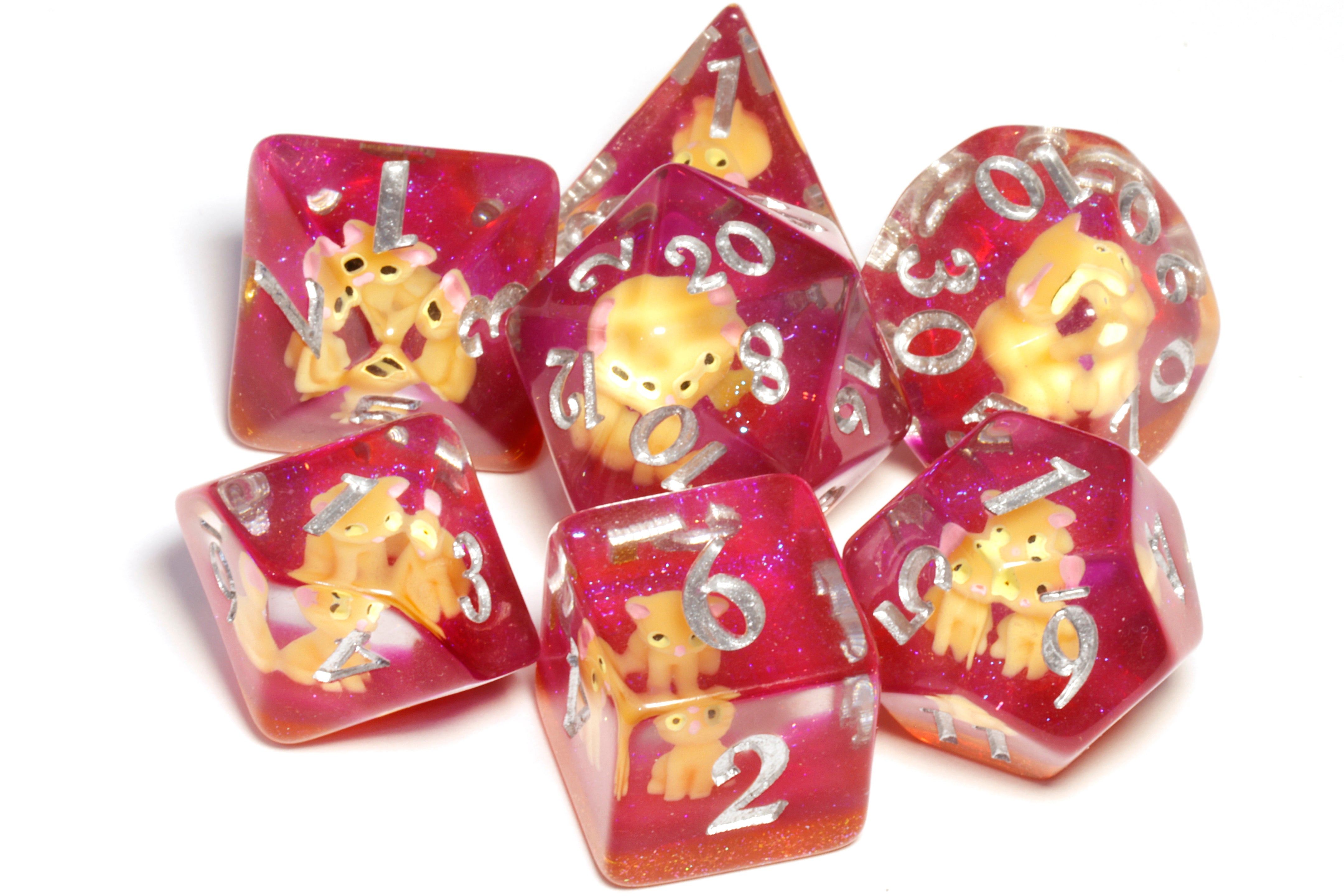 Lucky Whiskers dice set with orange cats - The Wizard's Vault