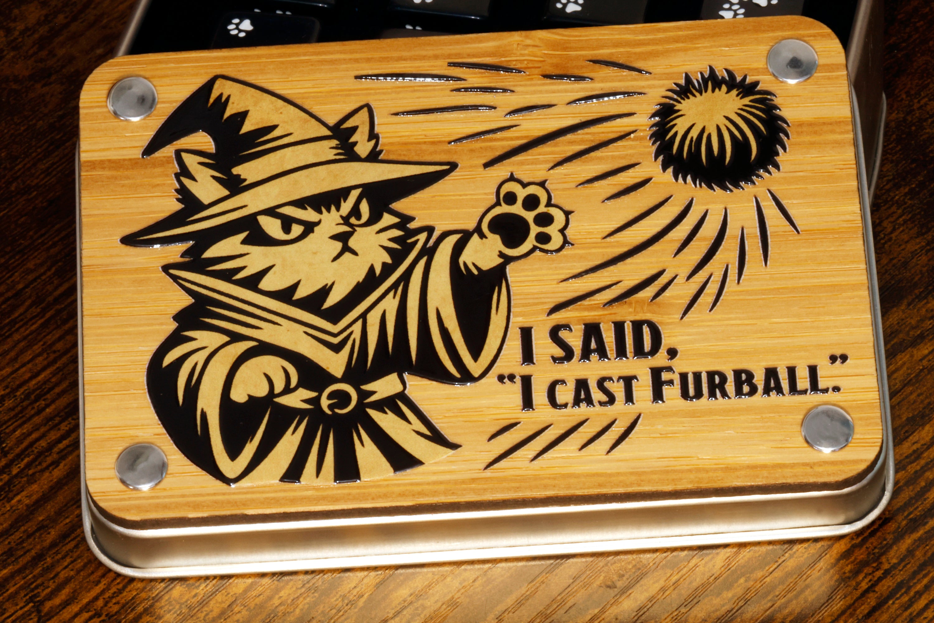 I cast Furball dice box and D6 dice - The Wizard's Vault