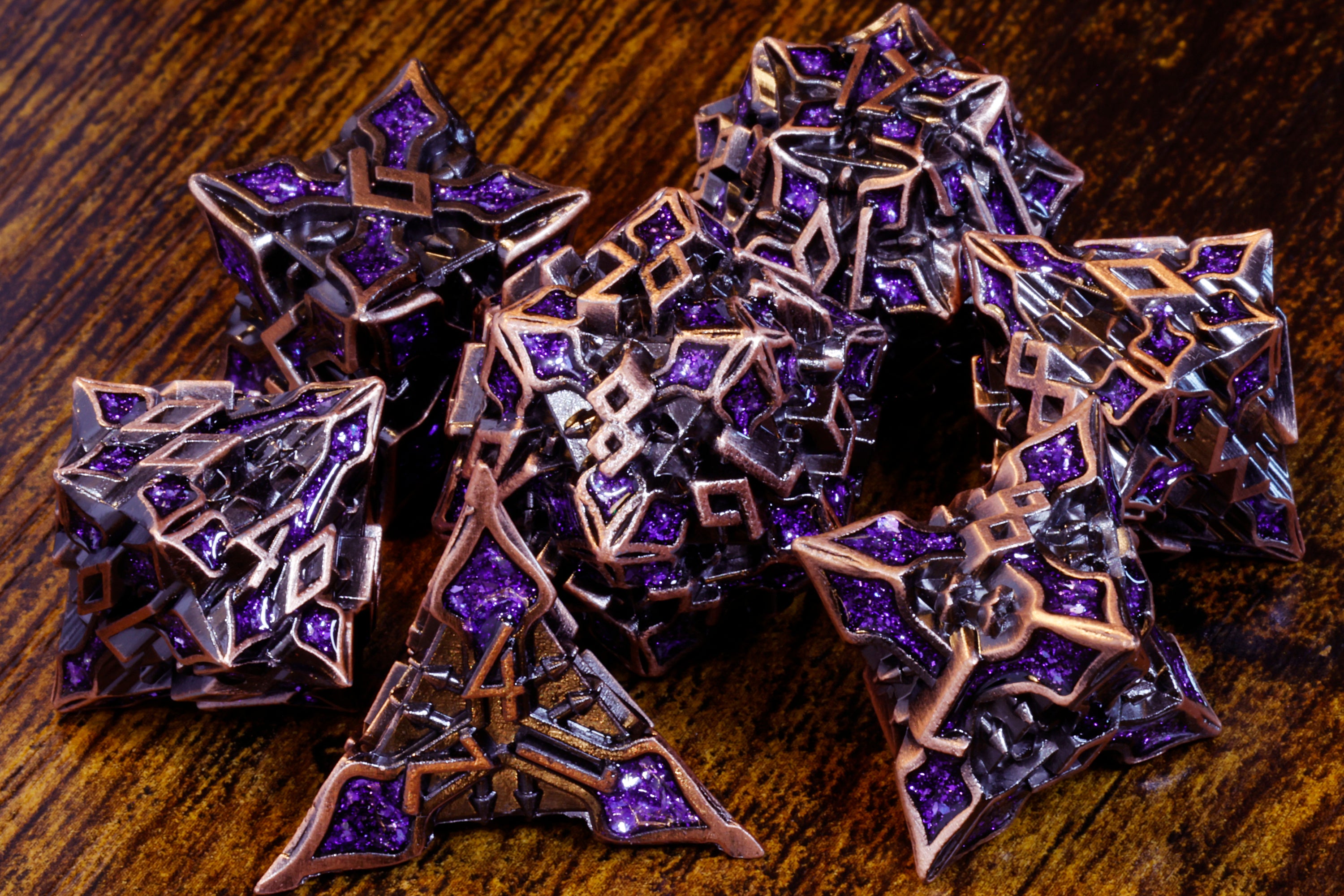Runecraft dice set - Purple mica - Copper Metal - The Wizard's Vault