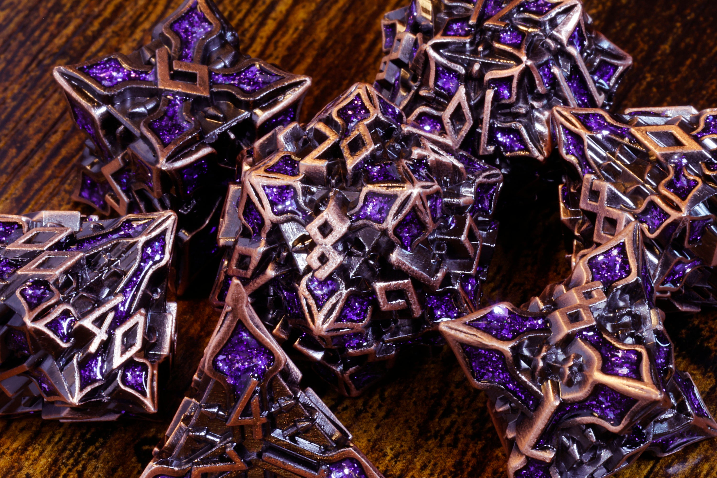 Runecraft dice set - Purple mica - Copper Metal - The Wizard's Vault