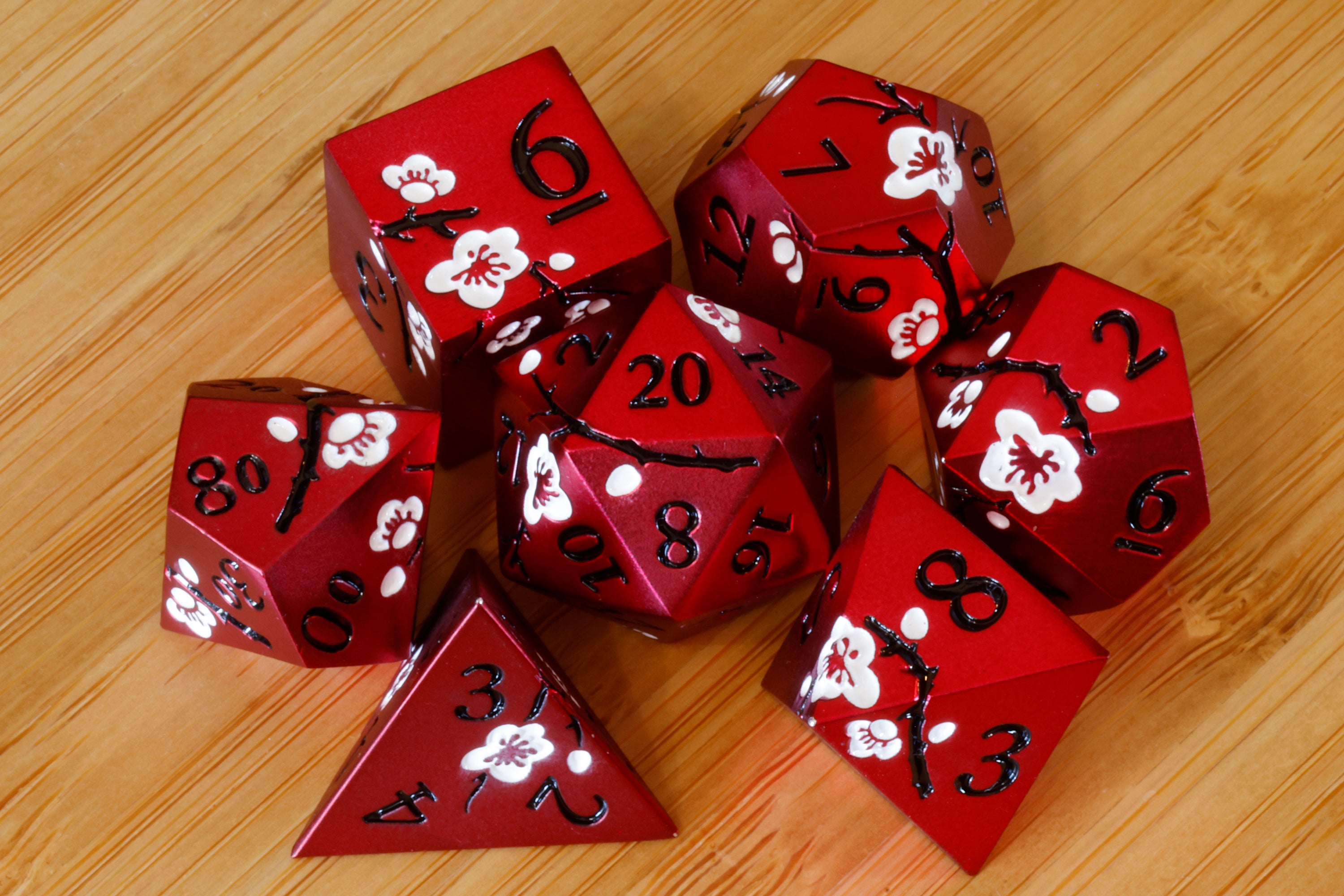 Sakura Bloom Metal Dice set - Red Finish - The Wizard's Vault