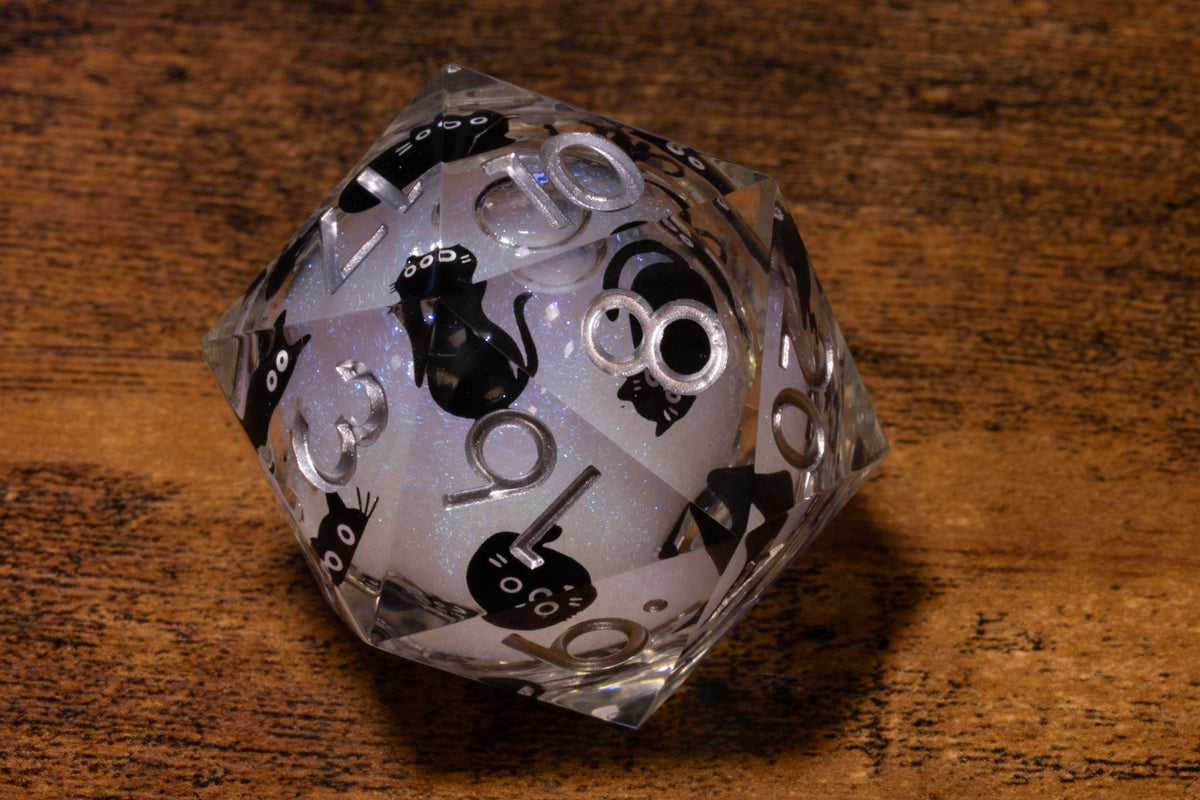Familiar's Whisper Liquid Core Oversized D20 – Extra Large D20 with Black Cats
