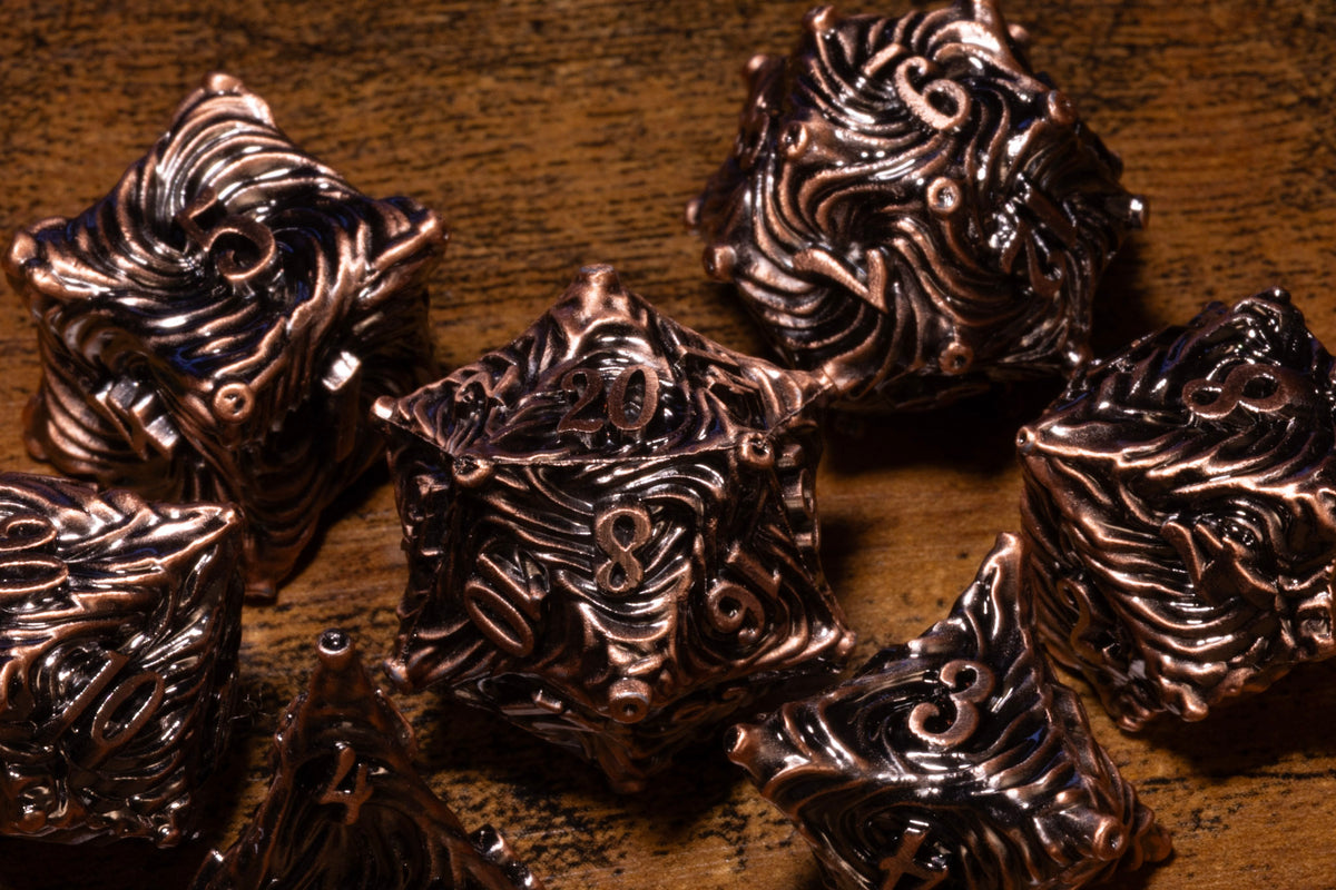Vortex 7-Piece Metal Dice Set – Antique Copper
