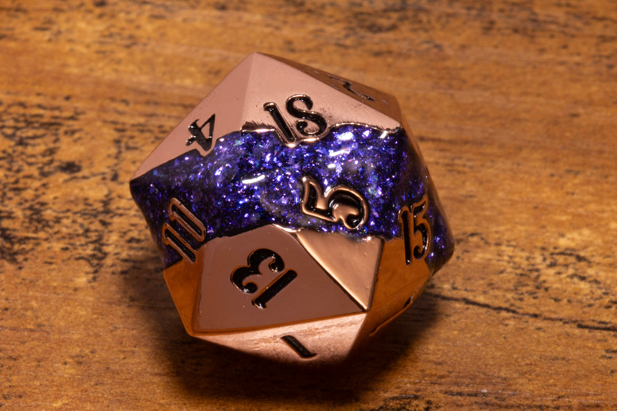 Mana Ore Metal D20 – Copper with Purple Mica