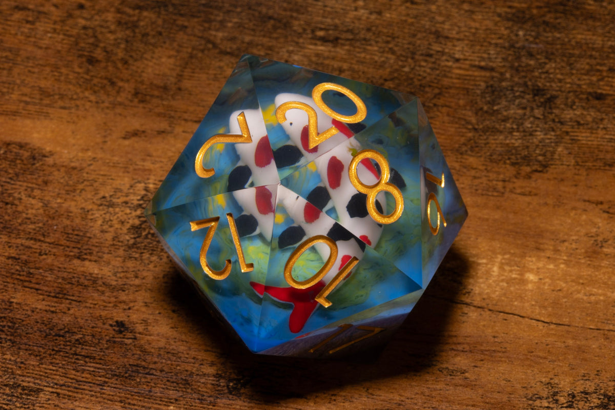 Koi Pond Gargantuan D20 – 55mm Chonk D20 with Koi Fish Inclusions
