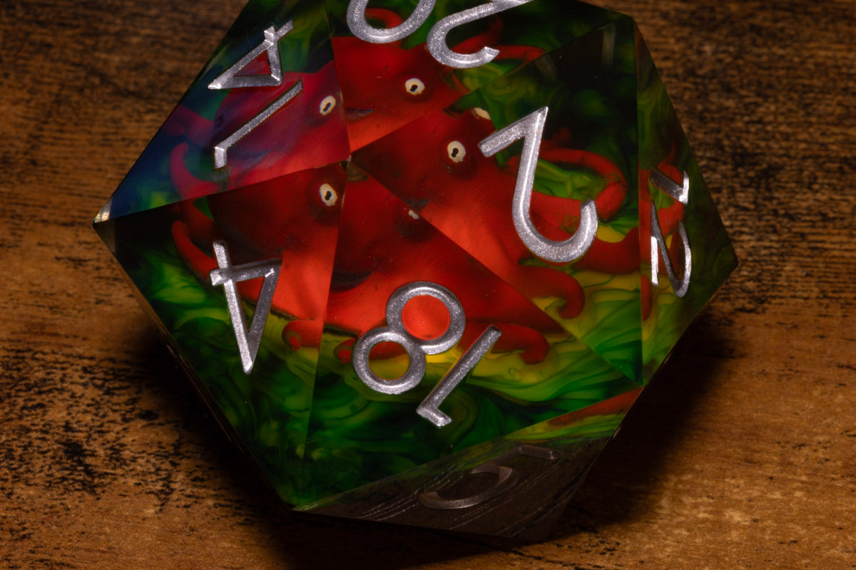 Reef Kraken Gargantuan D20 – 55mm Chonk D20 with Red Octopus Inclusion
