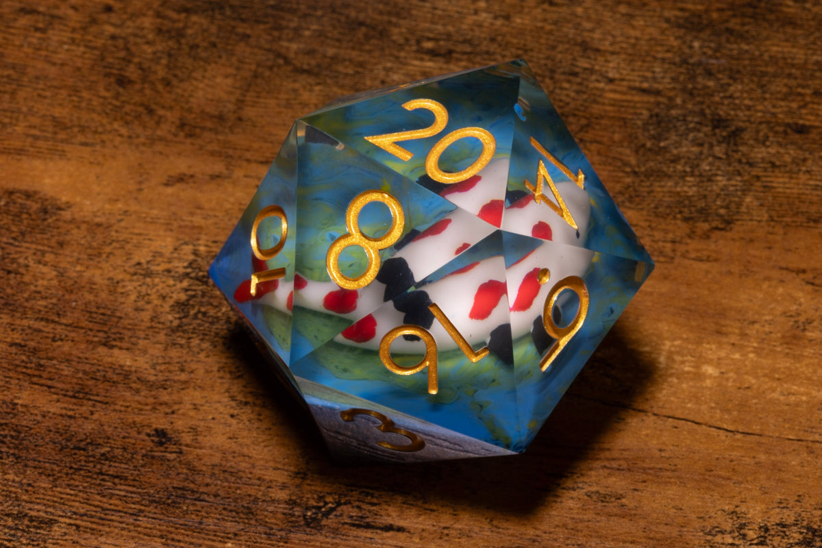 Koi Pond Gargantuan D20 – 55mm Chonk D20 with Koi Fish Inclusions