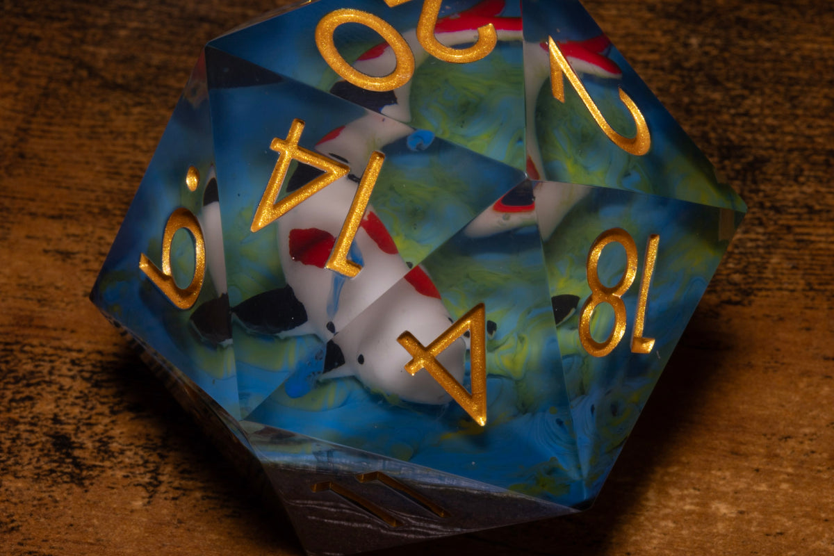 Koi Pond Gargantuan D20 – 55mm Chonk D20 with Koi Fish Inclusions