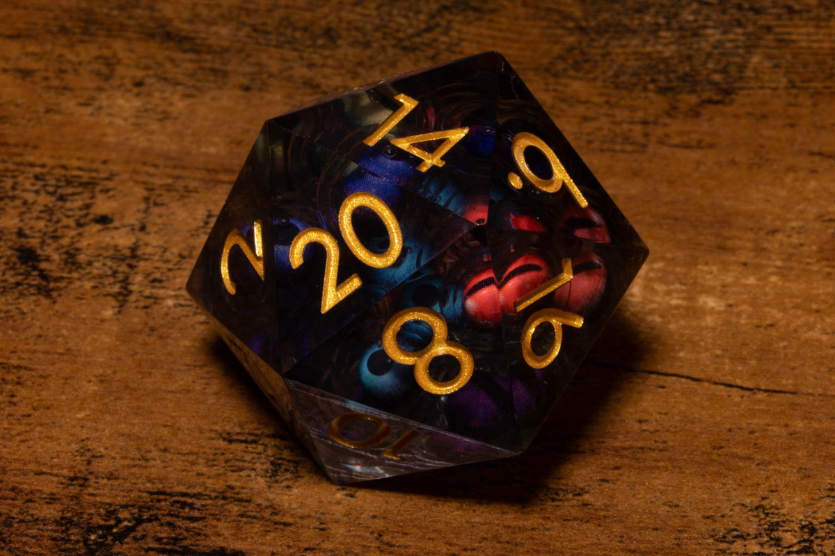 Many-Eyed Horror Liquid Core Oversized D20 – Extra Large D20 with Multiple Moving Eyes