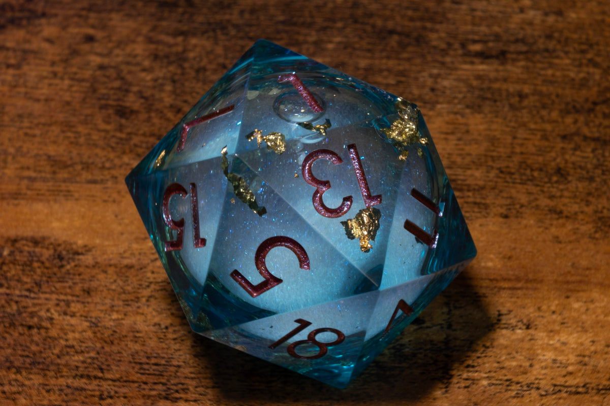 Gilded Lagoon Liquid Core Oversized D20 – Extra Large D20 with Gold Flakes