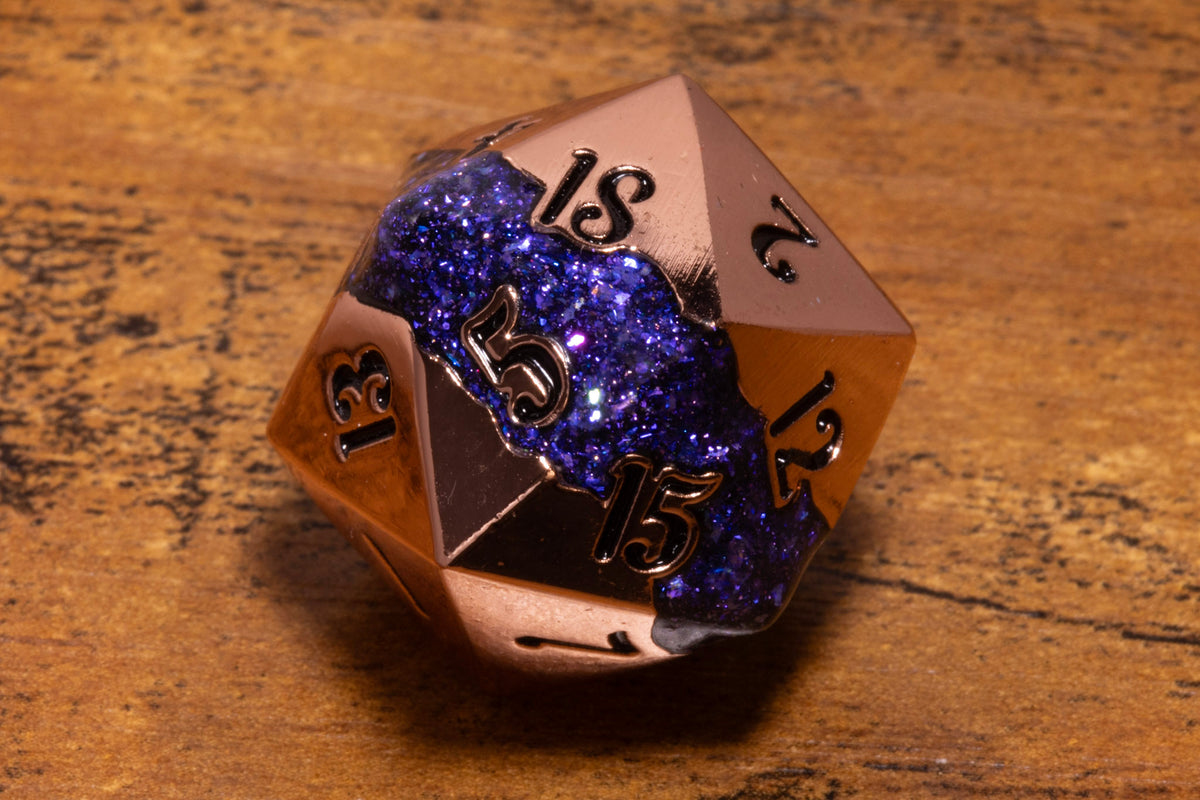 Mana Ore Metal D20 – Copper with Purple Mica