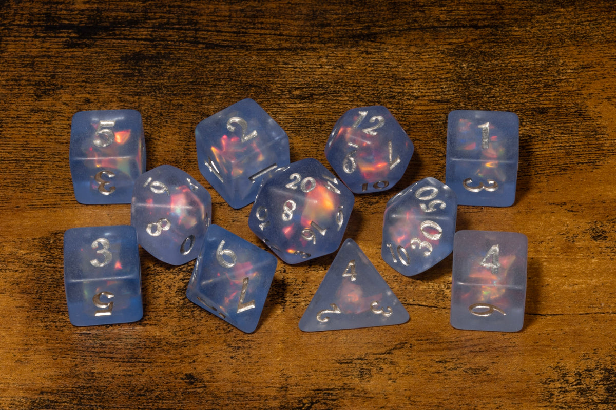 Frost Faerie Opal 7-Piece Dice Set with 4 extra D6 – 11-piece option