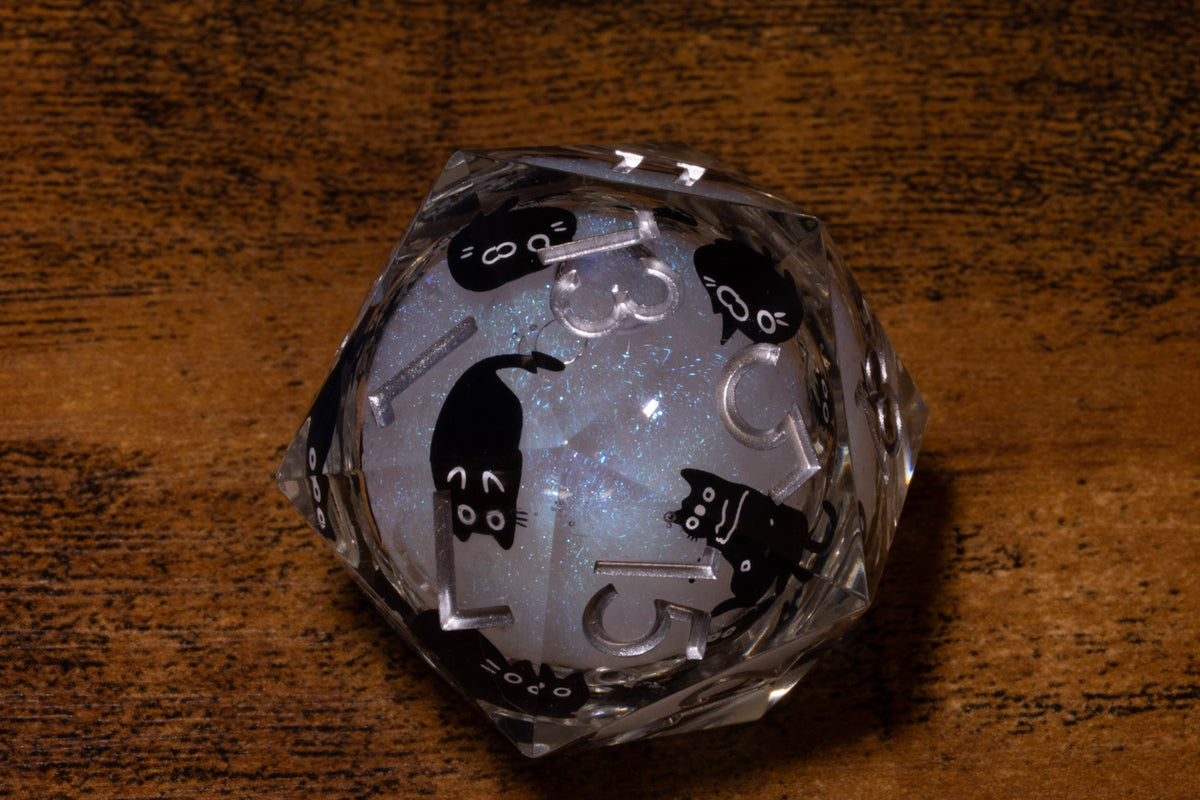 Familiar's Whisper Liquid Core Oversized D20 – Extra Large D20 with Black Cats