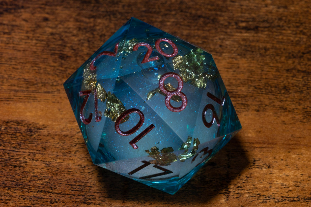 Gilded Lagoon Liquid Core Oversized D20 – Extra Large D20 with Gold Flakes