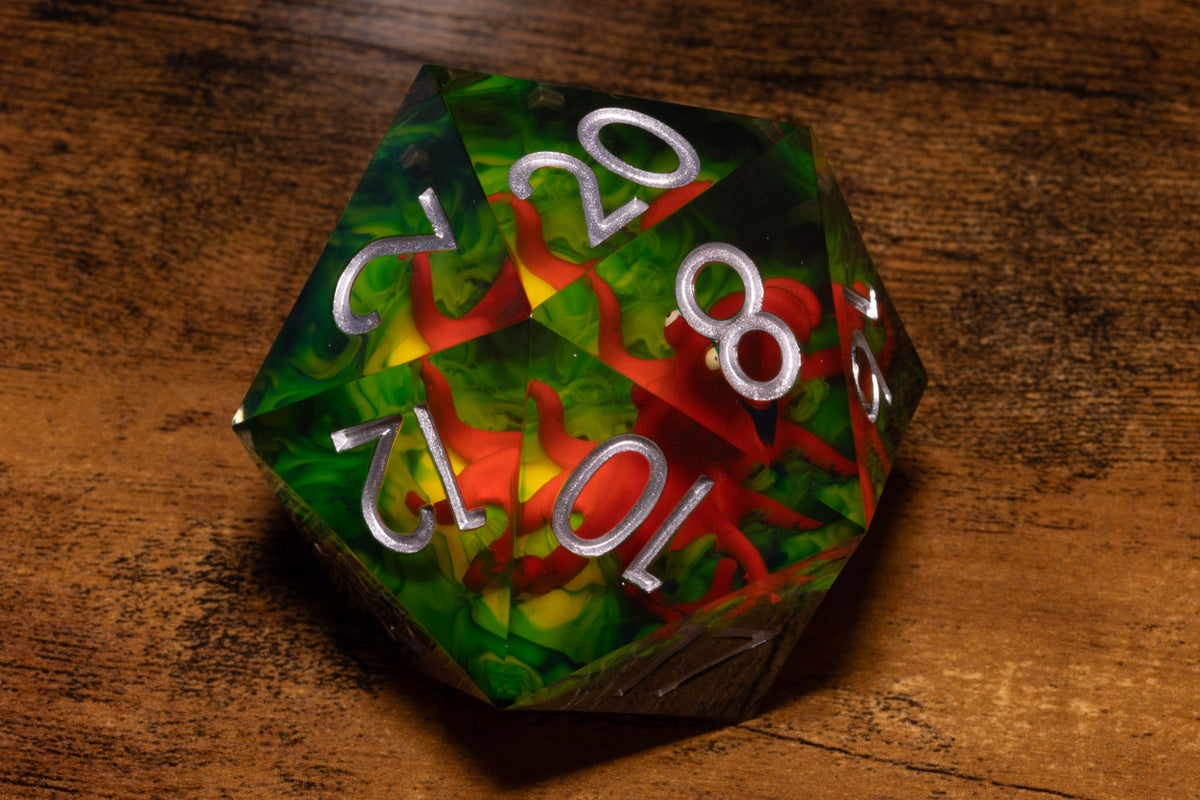 Reef Kraken Gargantuan D20 – 55mm Chonk D20 with Red Octopus Inclusion