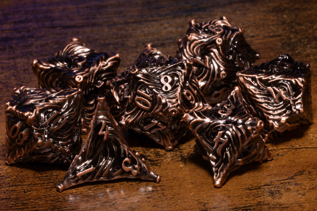 Vortex 7-Piece Metal Dice Set – Antique Copper