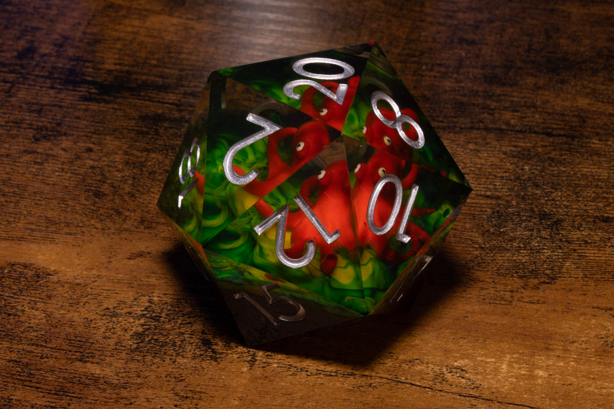 Reef Kraken Gargantuan D20 – 55mm Chonk D20 with Red Octopus Inclusion