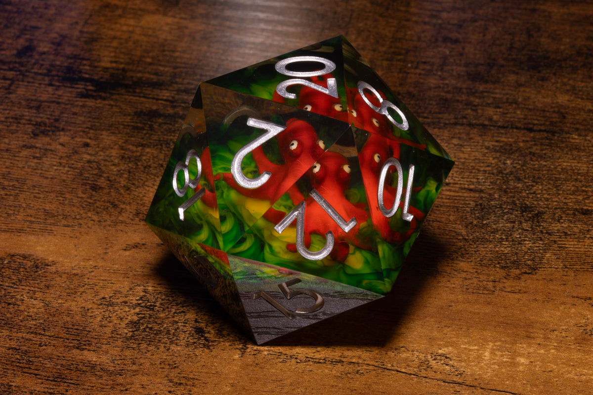 Reef Kraken Gargantuan D20 – 55mm Chonk D20 with Red Octopus Inclusion