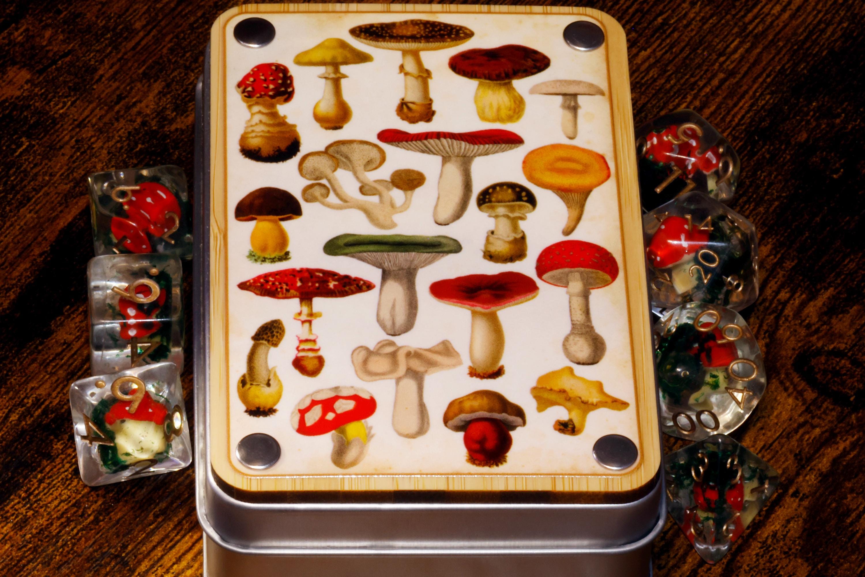 Botanical Mushroom Dice Vault and dice set - The Wizard's Vault
