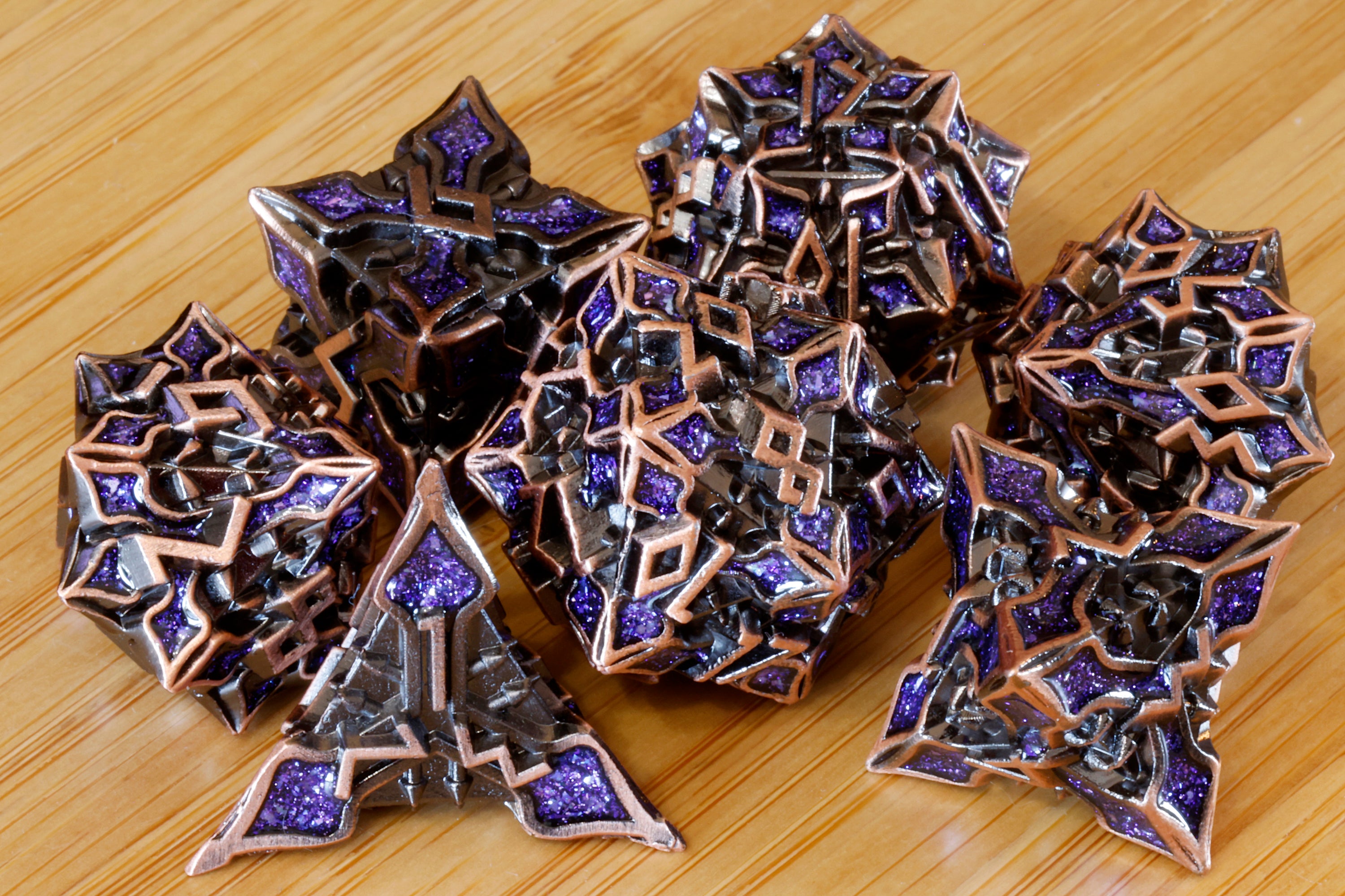 Runecraft dice set - Purple mica - Copper Metal - The Wizard's Vault