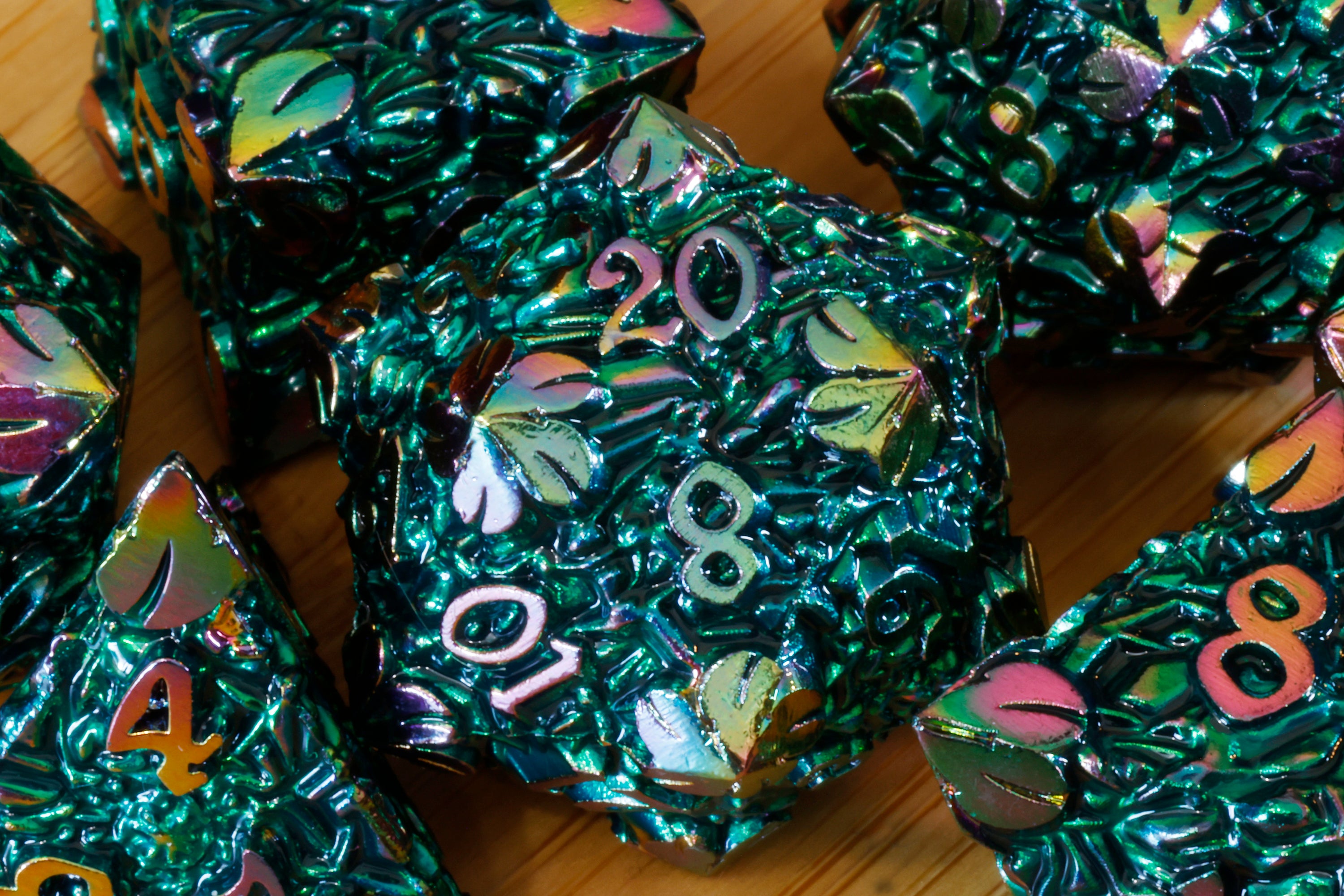 Elven Forge Dice Set - Green rainbow shifting metal - The Wizard's Vault
