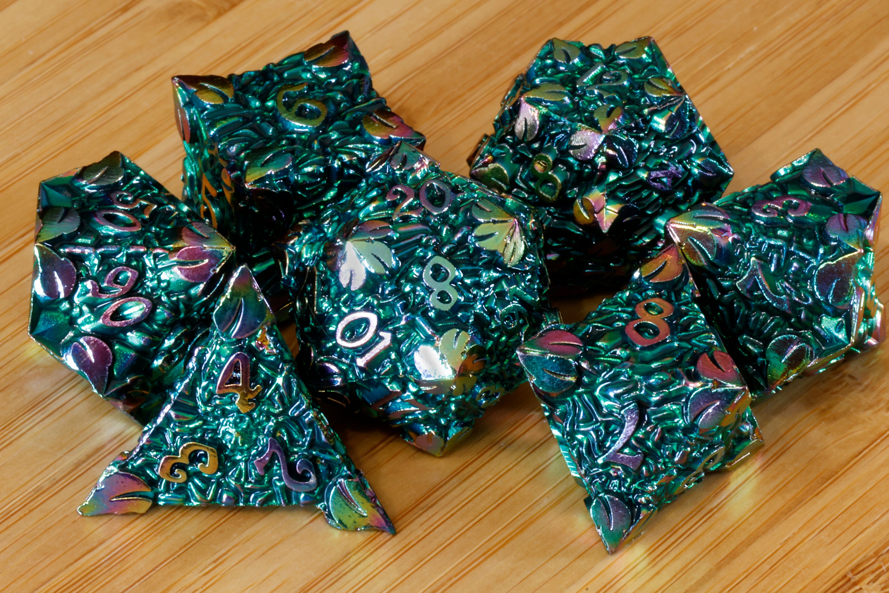 Elven Forge Dice Set - Green rainbow shifting metal - The Wizard's Vault