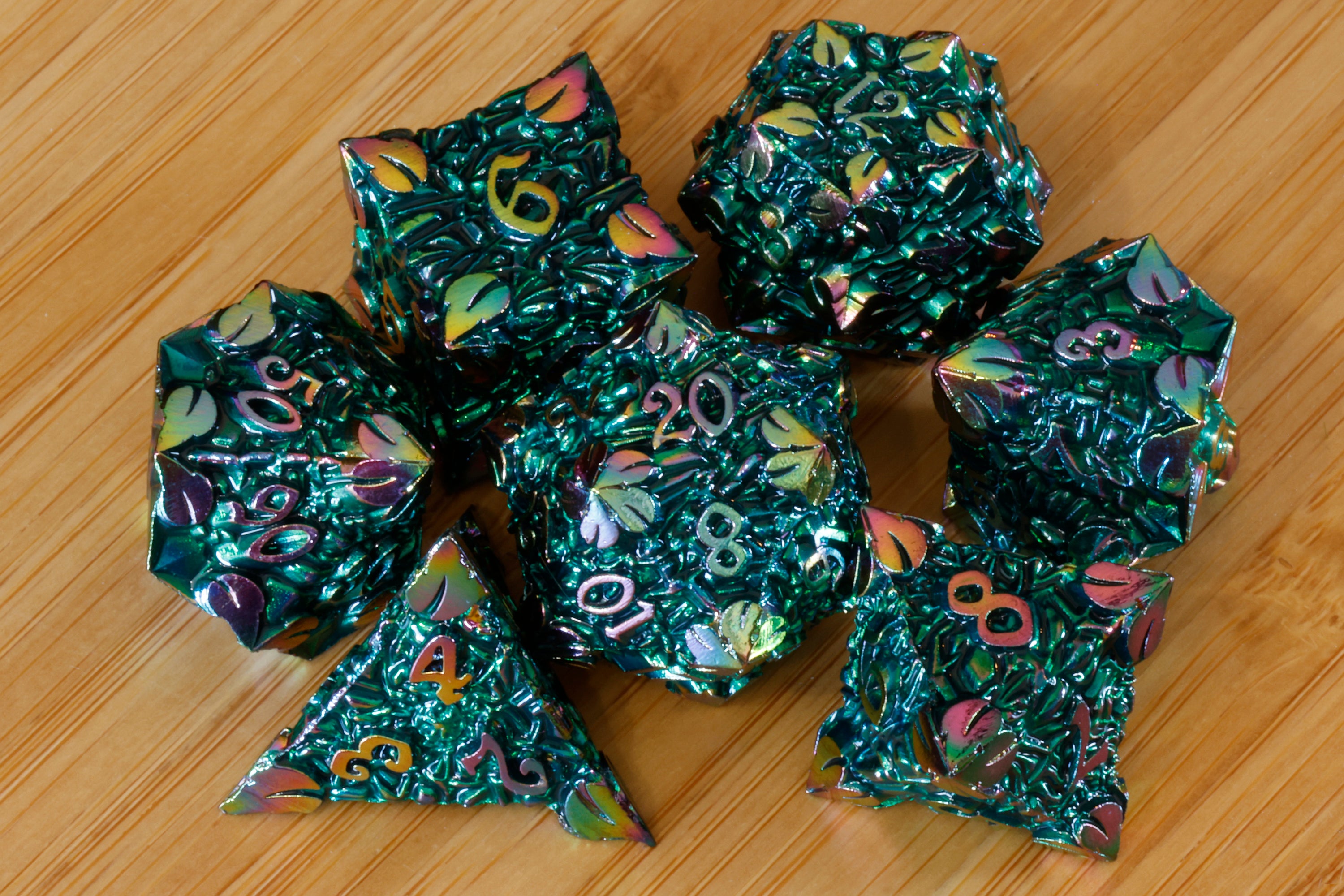 Elven Forge Dice Set - Green rainbow shifting metal - The Wizard's Vault