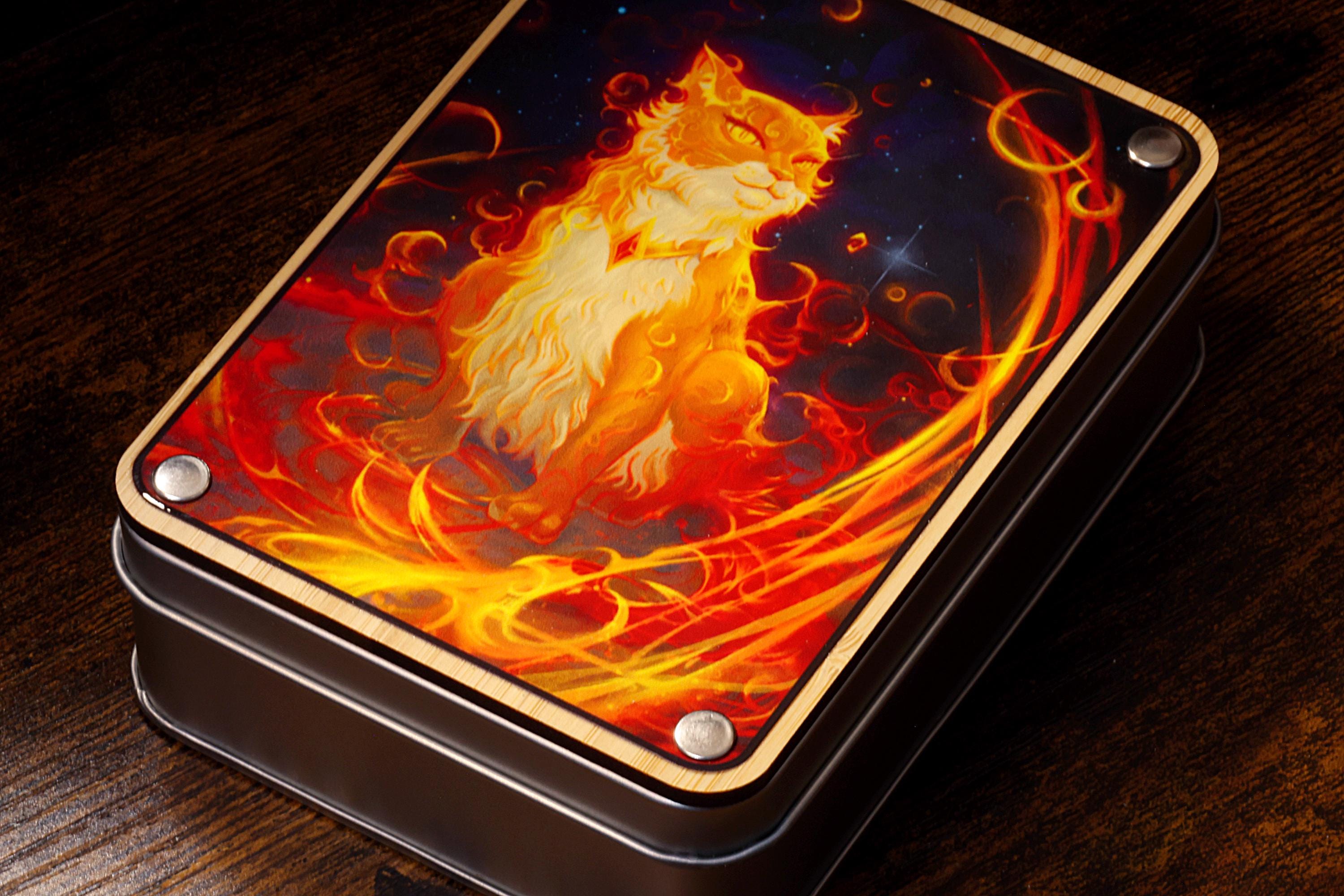 Flameborn Cat Dice Box with 11-Piece Orange Cat Dice Set