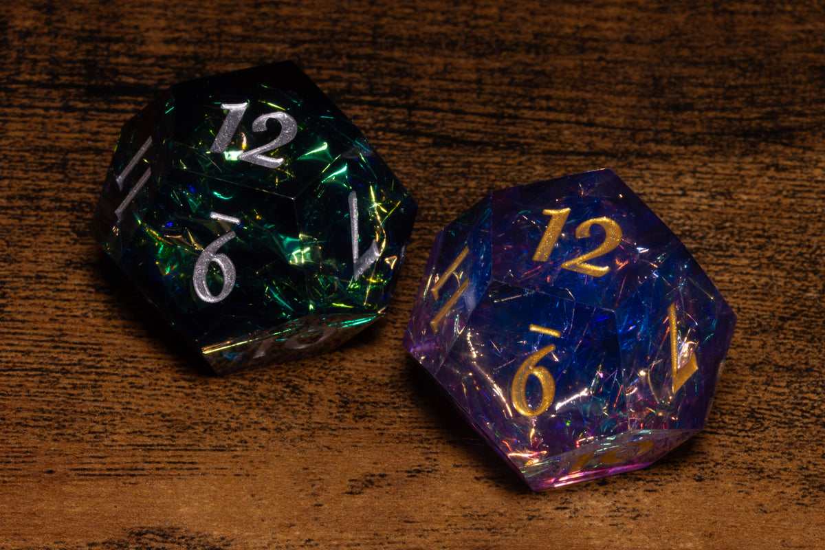 Hope & Fear D12 Set – Shadow Opal + Sacred Amethyst – Sharp-Edge Resin Duality Dice for Daggerheart