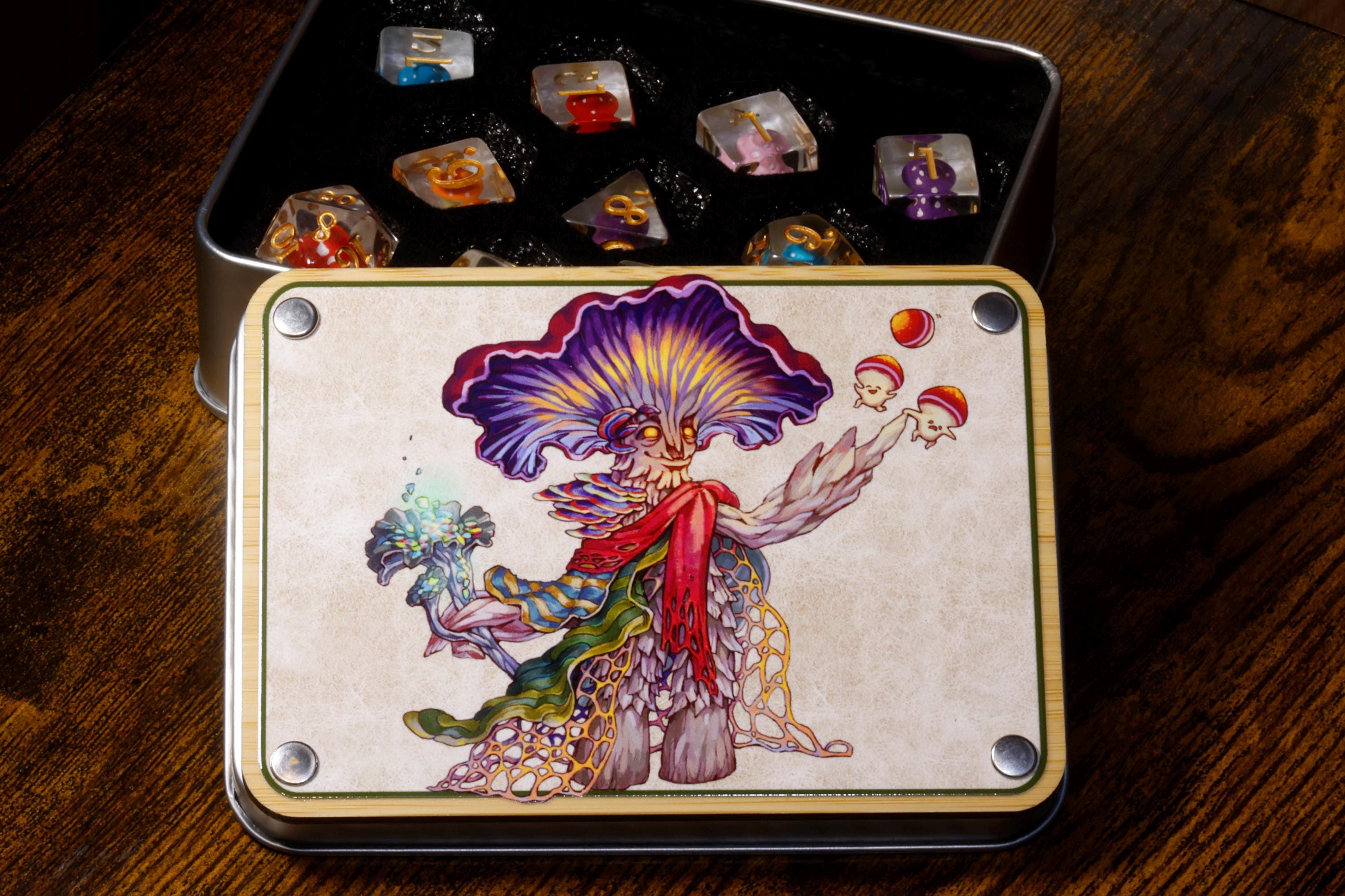 11-Piece Mushroom Dice Set with Dice Vault – Mushroomfolk Druid | Elderwild Realm Collection