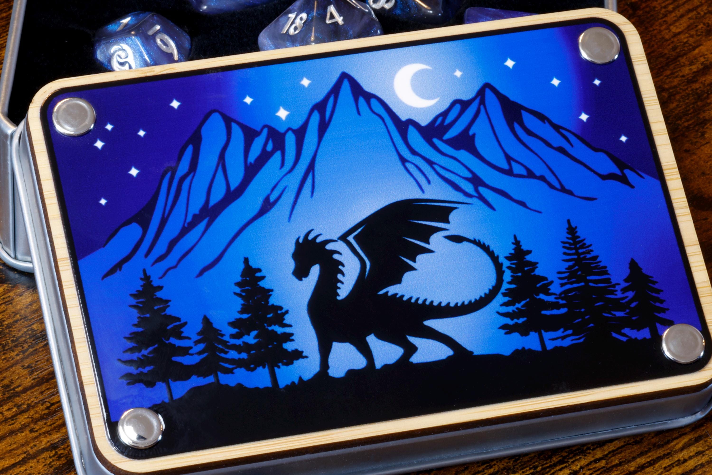 Lunar Dragon dice box with Dreamveil opal dice set