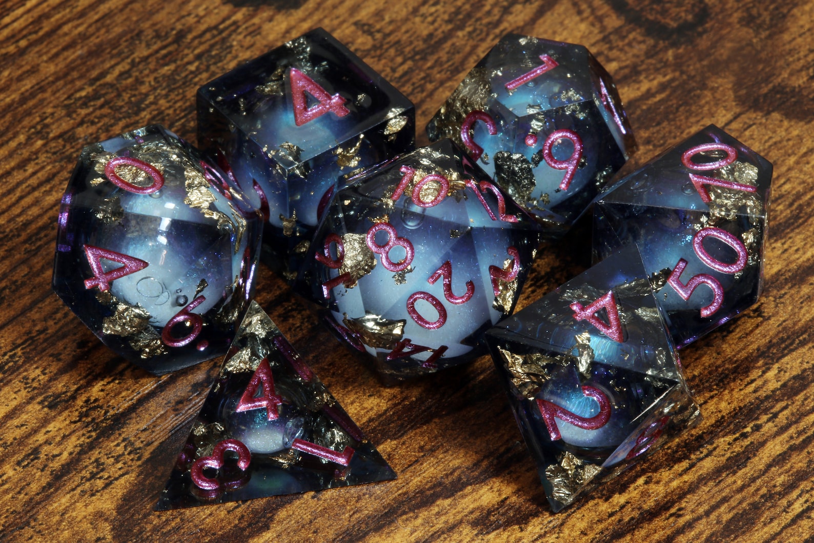 Abyssal Mist dice set - Liquid Core sharp edge dice - The Wizard's Vault
