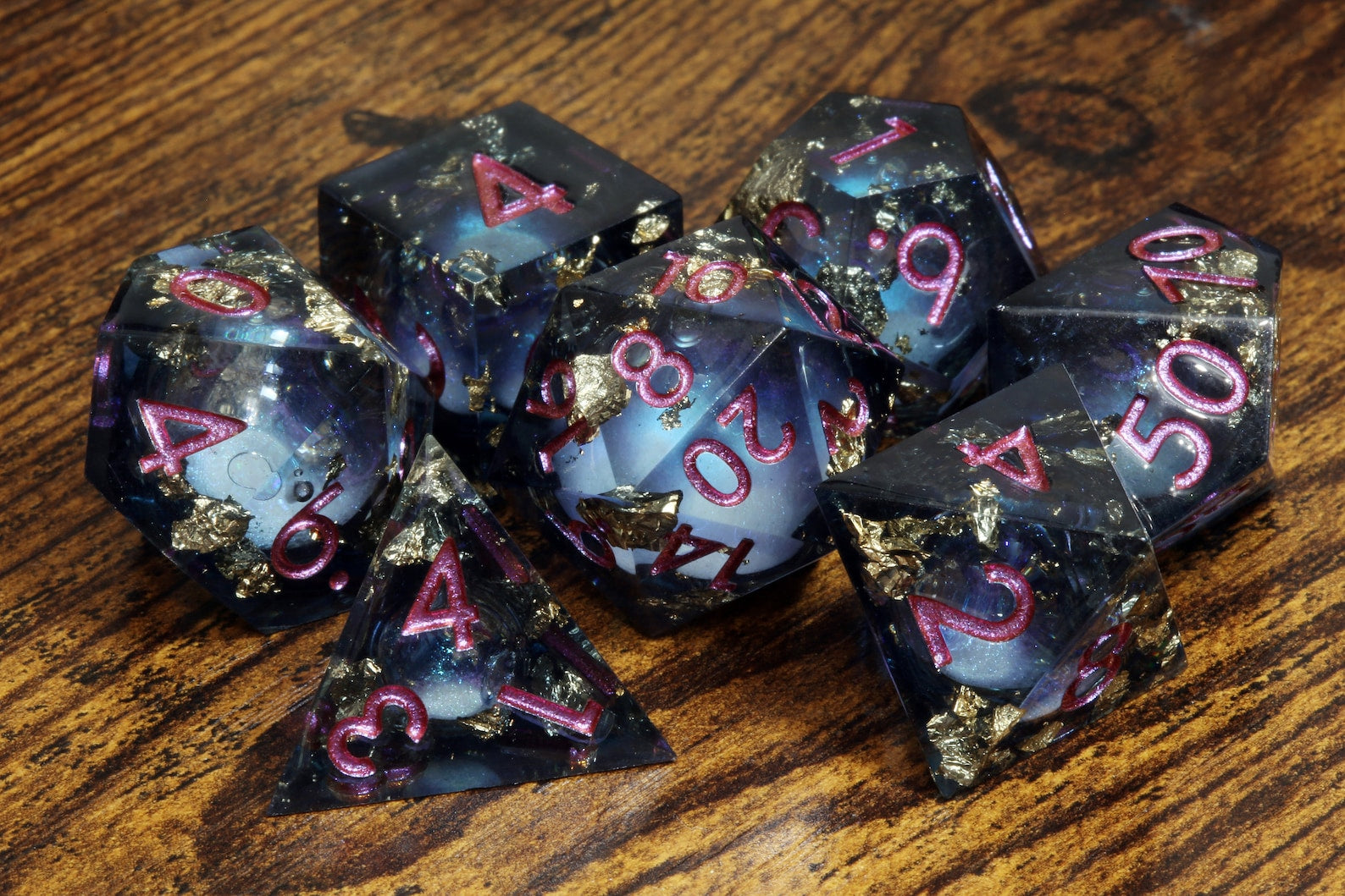 Abyssal Mist dice set - Liquid Core sharp edge dice - The Wizard's Vault