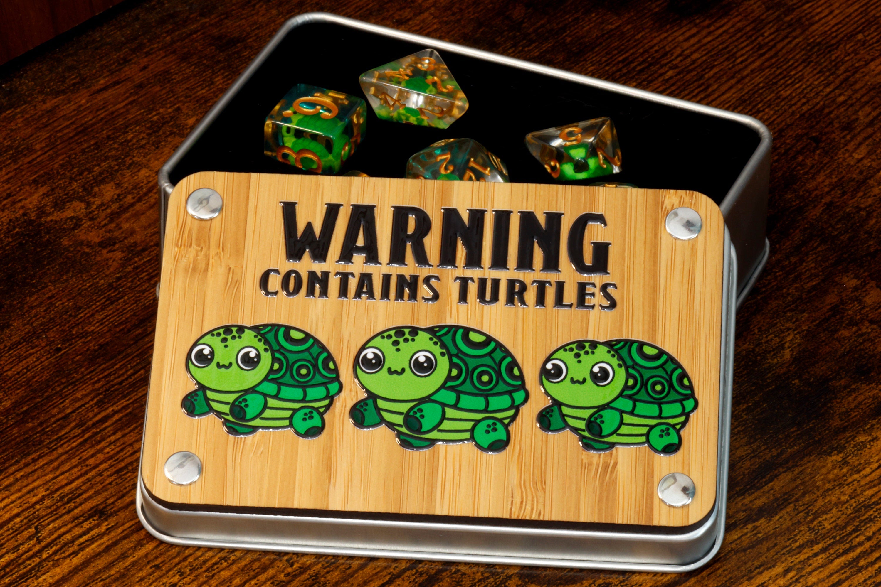 Green Turtle dice box and dice set - The Wizard's Vault