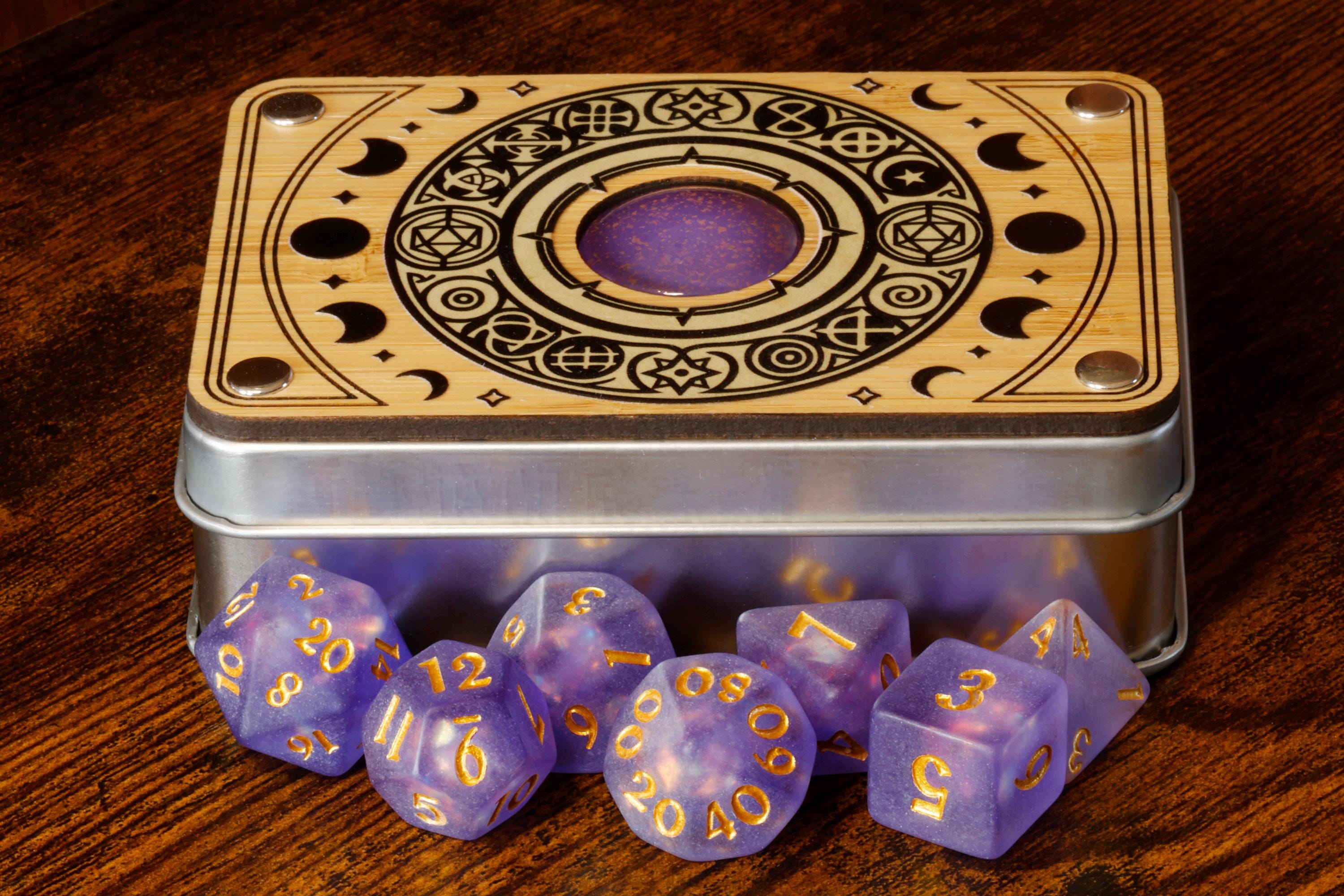 Celestial Round Dice Box & Opal Dice Set